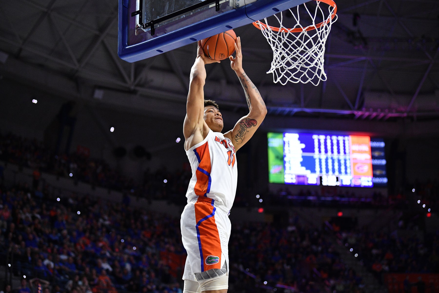 GAINESVILLE, FLORIDA - FEBRUARY 26: Keyontae Johnson #11 of the Florida Gators dunks the ball in the first half against the LSU Tigers at Stephen C. O'Connell Center on February 26, 2020 in Gainesville, Florida. (Photo by Mark Brown/Getty Images)
