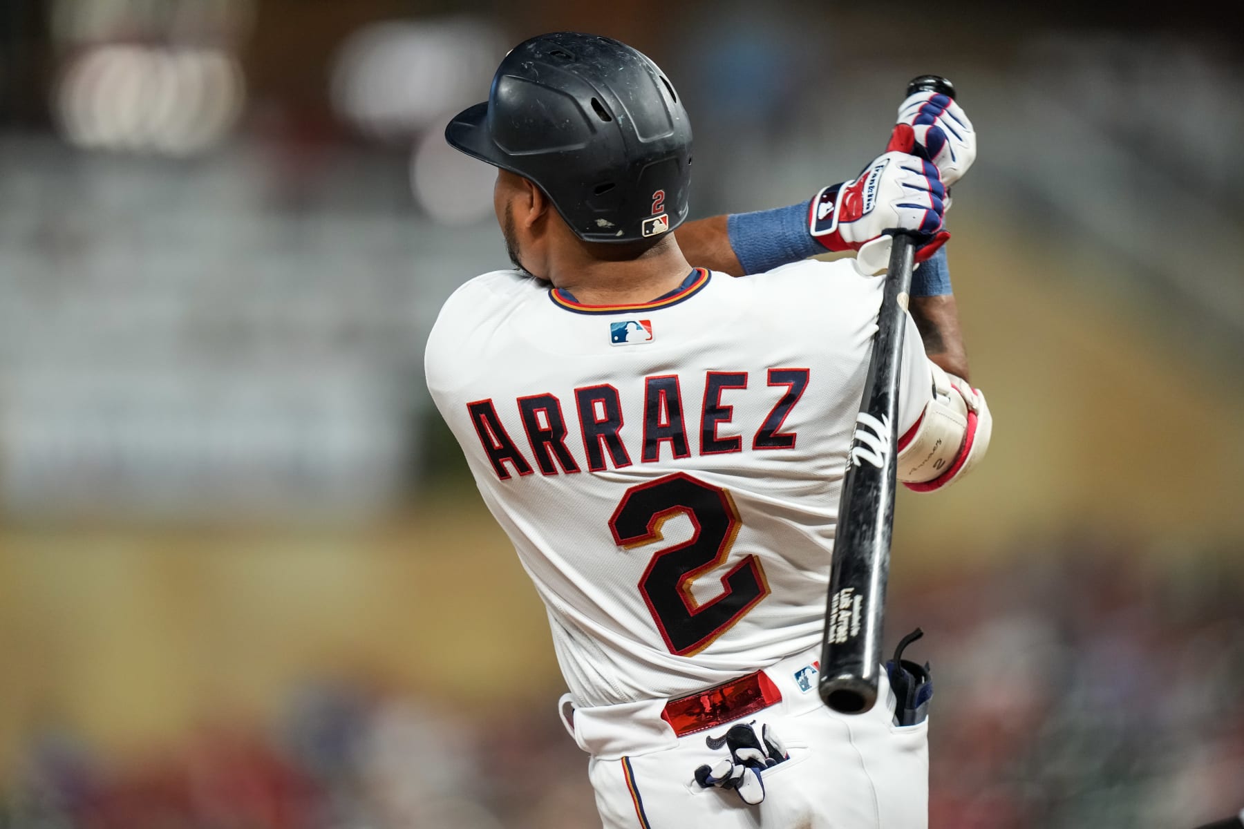 MINNEAPOLIS, MN - AUGUST 16: Luis Arraez #2 of the Minnesota Twins bats against the Kansas City Royals on August 16, 2022 at Target Field in Minneapolis, Minnesota. (Photo by Brace Hemmelgarn/Minnesota Twins/Getty Images)