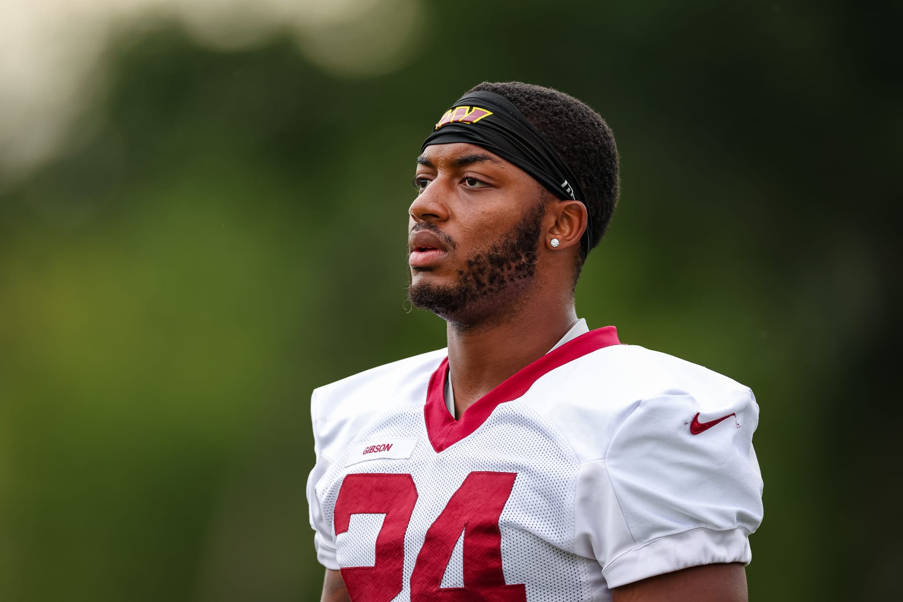 ASHBURN, VA - AUGUST 17: Antonio Gibson #24 of the Washington Commanders participates in a drill during training camp at INOVA Sports Performance Center on August 17, 2022 in Ashburn, Virginia. (Photo by Scott Taetsch/Getty Images)