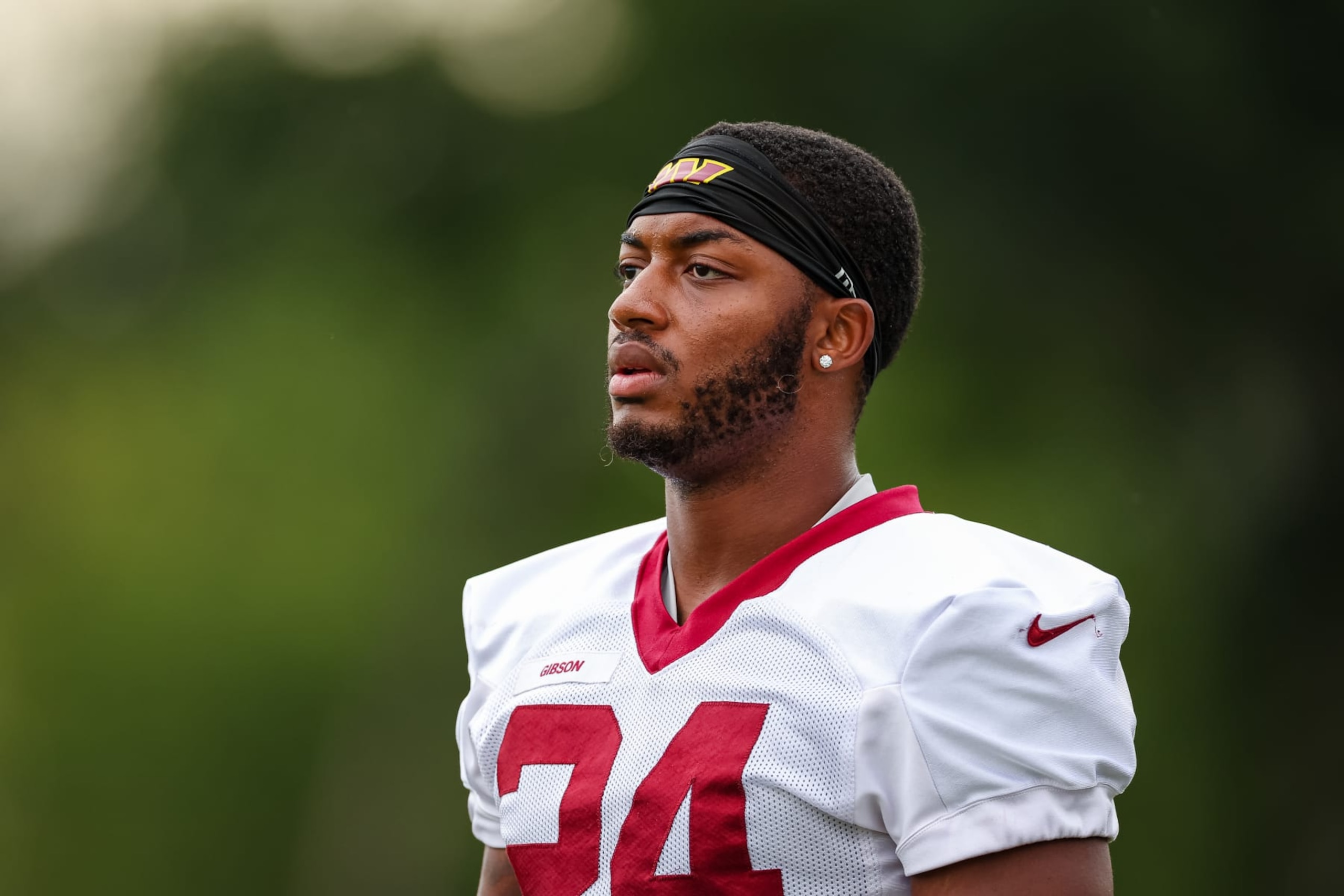 ASHBURN, VA - AUGUST 17: Antonio Gibson #24 of the Washington Commanders participates in a drill during training camp at INOVA Sports Performance Center on August 17, 2022 in Ashburn, Virginia. (Photo by Scott Taetsch/Getty Images)