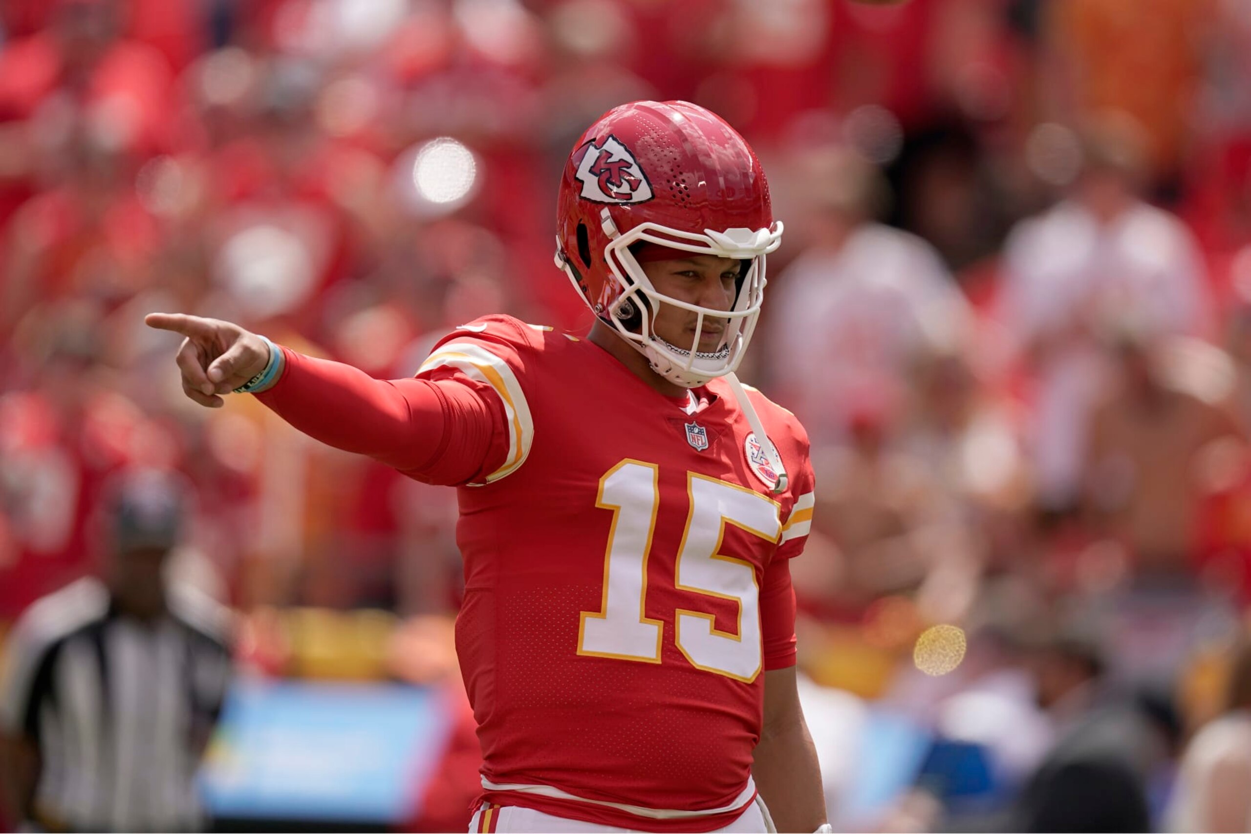 Kansas City Chiefs quarterback Patrick Mahomes warms up before the start of a preseason NFL football game against the Washington Commanders Saturday, Aug. 20, 2022, in Kansas City, Mo. (AP Photo/Charlie Riedel)