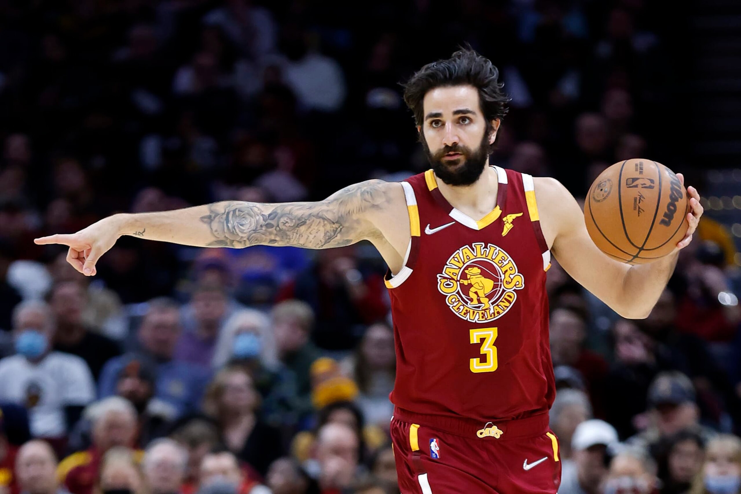 CLEVELAND, OH - DECEMBER 11: Ricky Rubio #3 of the Cleveland Cavaliers brings the ball up the court against the Sacramento Kings during the second half at Rocket Mortgage Fieldhouse on December 11, 2021 in Cleveland, Ohio. The Cavaliers defeated the Kings 117-103. NOTE TO USER: User expressly acknowledges and agrees that, by downloading and or using this photograph, User is consenting to the terms and conditions of the Getty Images License Agreement. (Photo by Ron Schwane/Getty Images) CLEVELAND, OH - DECEMBER 11: Ricky Rubio #3 of the Cleveland Cavaliers brings the ball up the court against the Sacramento Kings during the second half at Rocket Mortgage Fieldhouse on December 11, 2021 in Cleveland, Ohio. The Cavaliers defeated the Kings 117-103. NOTE TO USER: User expressly acknowledges and agrees that, by downloading and or using this photograph, User is consenting to the terms and conditions of the Getty Images License Agreement. (Photo by Ron Schwane/Getty Images)