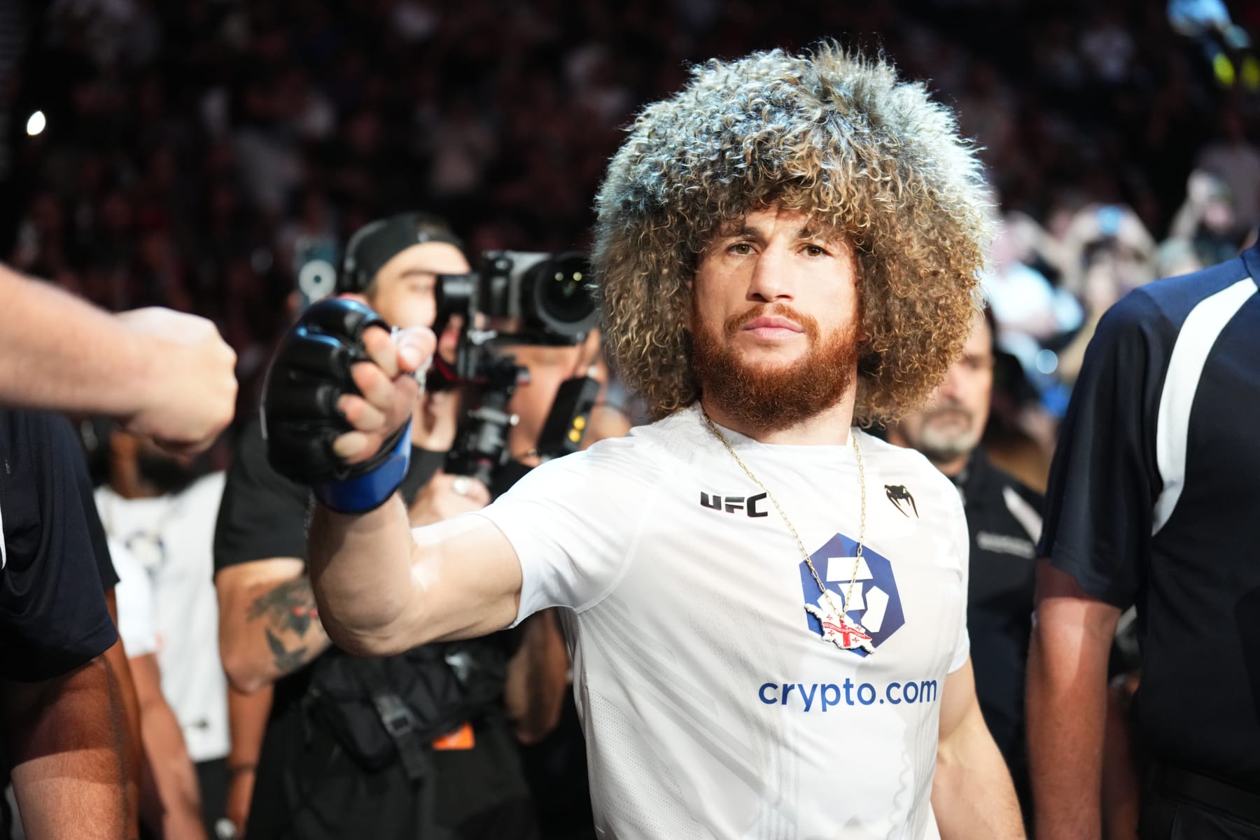 SALT LAKE CITY, UTAH - AUGUST 20: Merab Dvalishvili of Georgia walks out prior to facing Jose Aldo of Brazil in a bantamweight fight during the UFC 278 event at Vivint Arena on August 20, 2022 in Salt Lake City, Utah. (Photo by Chris Unger/Zuffa LLC)