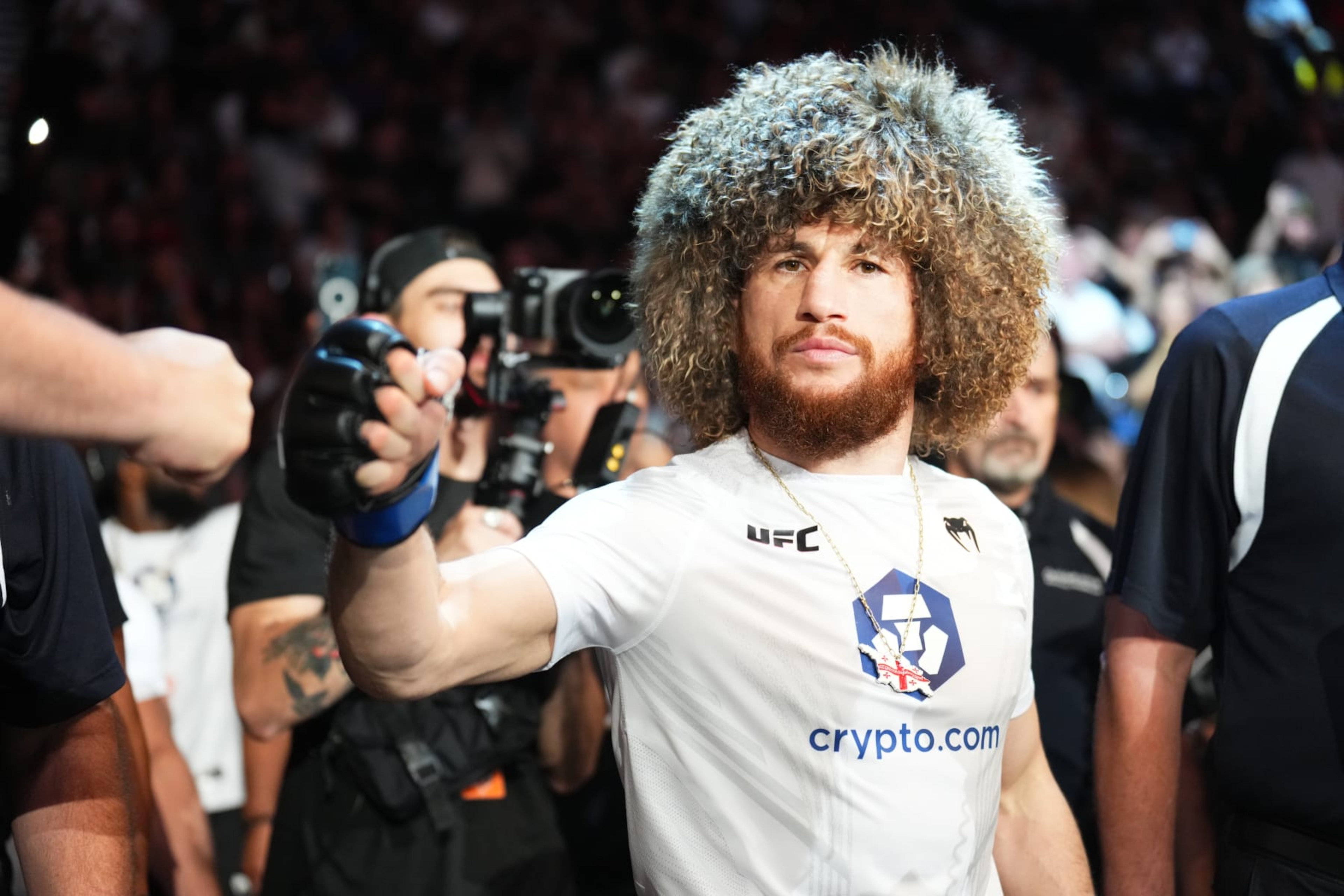 SALT LAKE CITY, UTAH - AUGUST 20: Merab Dvalishvili of Georgia walks out prior to facing Jose Aldo of Brazil in a bantamweight fight during the UFC 278 event at Vivint Arena on August 20, 2022 in Salt Lake City, Utah. (Photo by Chris Unger/Zuffa LLC)