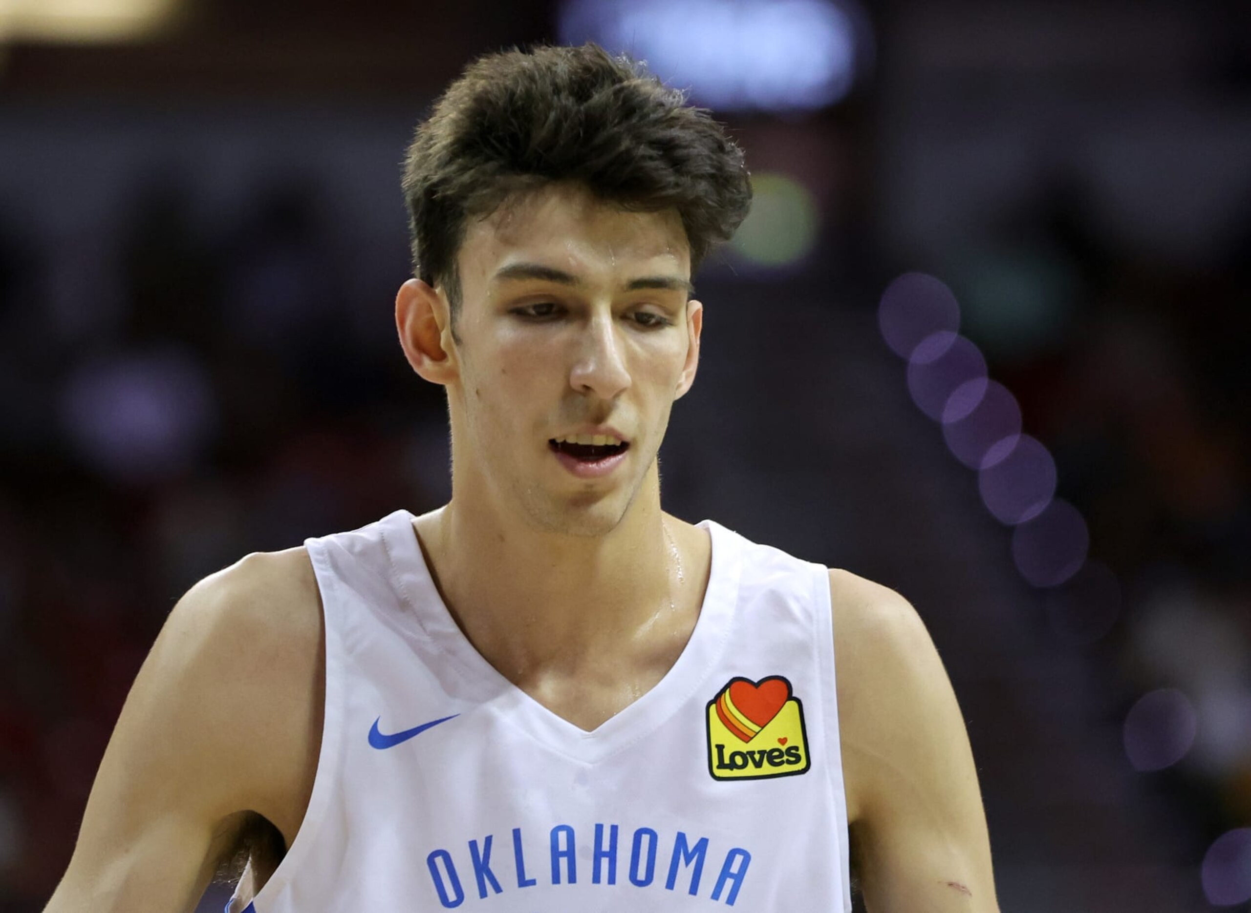 LAS VEGAS, NEVADA - JULY 11: Chet Holmgren #7 of the Oklahoma City Thunder smiles on the court during a game against the Orlando Magic during the 2022 NBA Summer League at the Thomas & Mack Center on July 11, 2022 in Las Vegas, Nevada. NOTE TO USER: User expressly acknowledges and agrees that, by downloading and or using this photograph, User is consenting to the terms and conditions of the Getty Images License Agreement. (Photo by Ethan Miller/Getty Images) LAS VEGAS, NEVADA - JULY 11: Chet Holmgren #7 of the Oklahoma City Thunder smiles on the court during a game against the Orlando Magic during the 2022 NBA Summer League at the Thomas & Mack Center on July 11, 2022 in Las Vegas, Nevada. NOTE TO USER: User expressly acknowledges and agrees that, by downloading and or using this photograph, User is consenting to the terms and conditions of the Getty Images License Agreement. (Photo by Ethan Miller/Getty Images)
