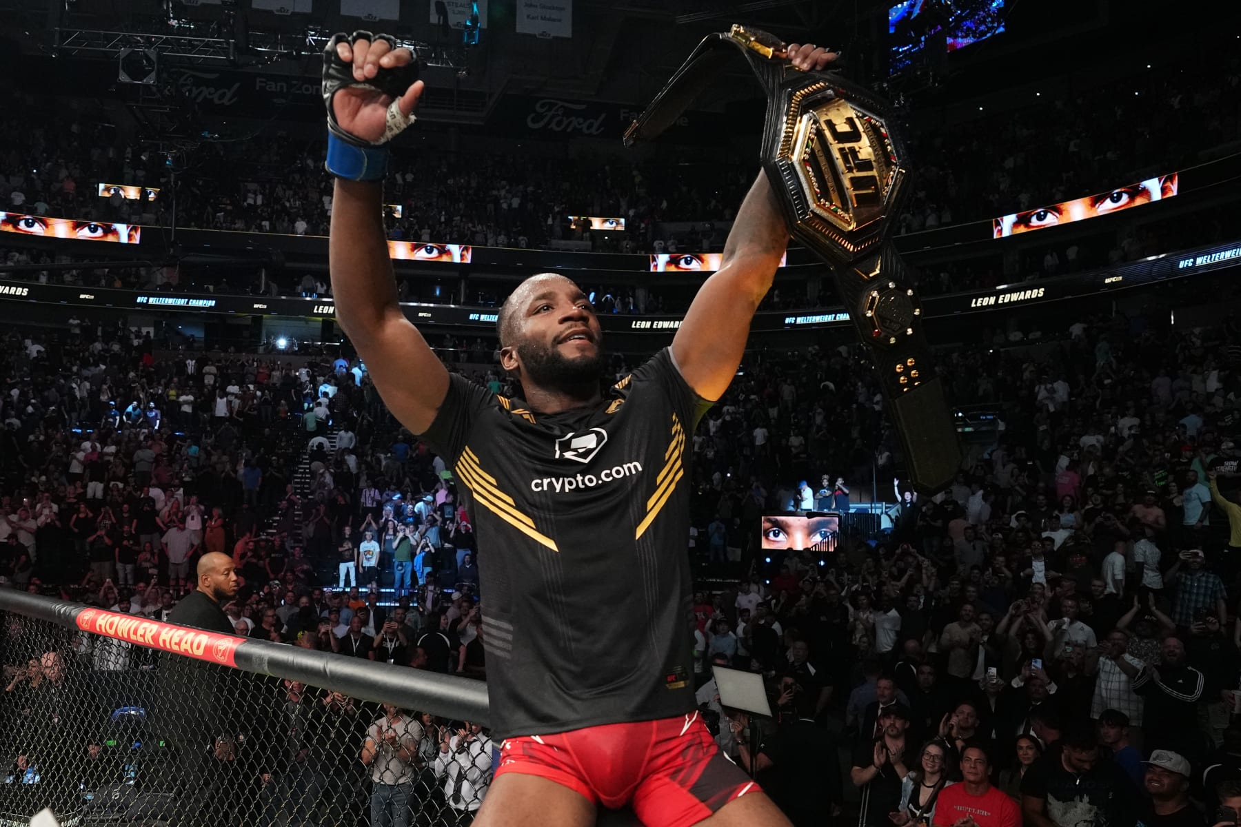 SALT LAKE CITY, UTAH - AUGUST 20: Leon Edwards of Jamaica reacts after defeating Kamaru Usman of Nigeria in the UFC welterweight championship fight during the UFC 278 event at Vivint Arena on August 20, 2022 in Salt Lake City, Utah. (Photo by Josh Hedges/Zuffa LLC) SALT LAKE CITY, UTAH - AUGUST 20: Leon Edwards of Jamaica reacts after defeating Kamaru Usman of Nigeria in the UFC welterweight championship fight during the UFC 278 event at Vivint Arena on August 20, 2022 in Salt Lake City, Utah. (Photo by Josh Hedges/Zuffa LLC)