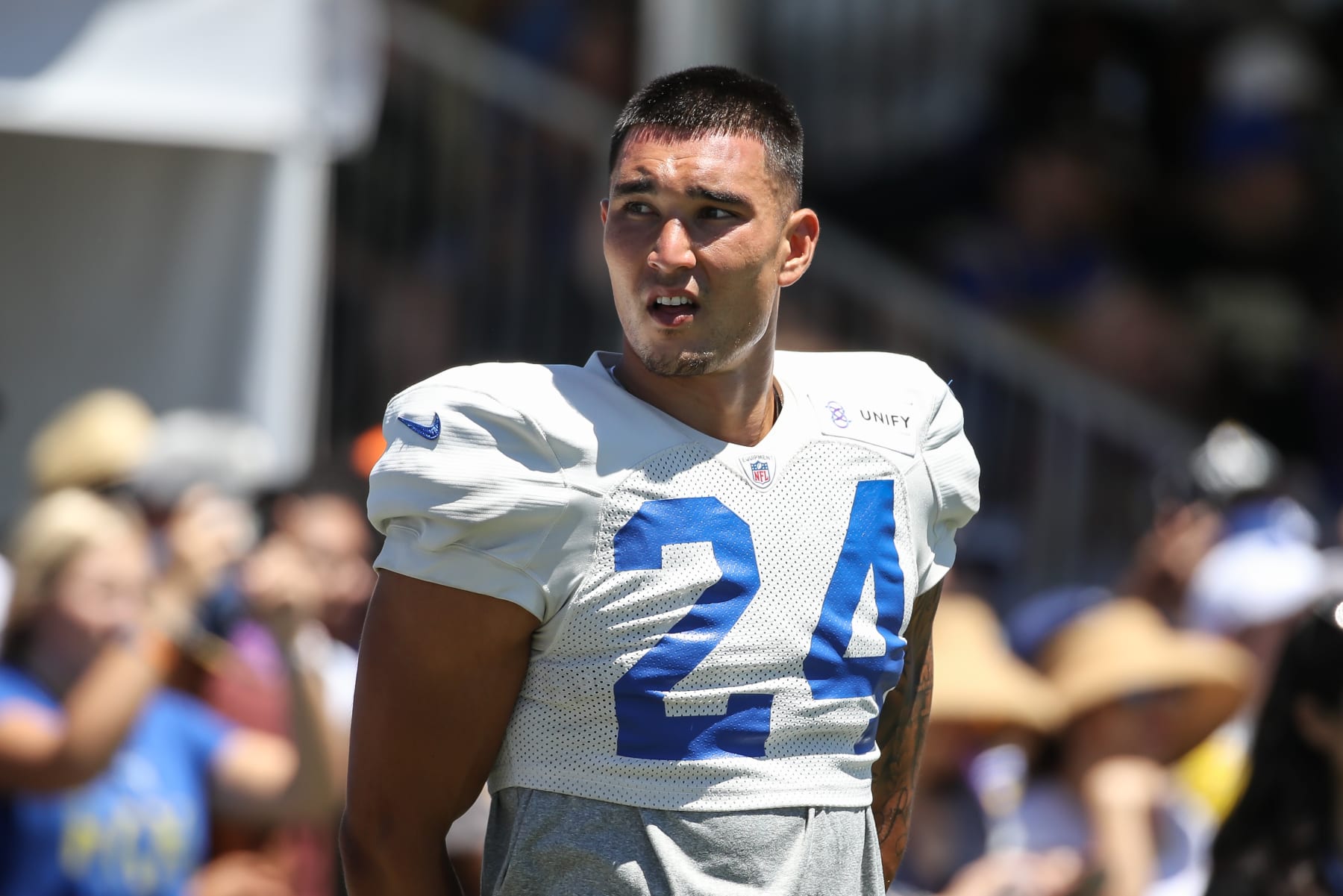 Irvine, CA - AUGUST 06: Los Angeles Rams defensive back Taylor Rapp (24) during the Los Angeles Rams training camp on August 6, 2022, at UC Irvine in Irvine, CA. (Photo by Jevone Moore/Icon Sportswire via Getty Images)