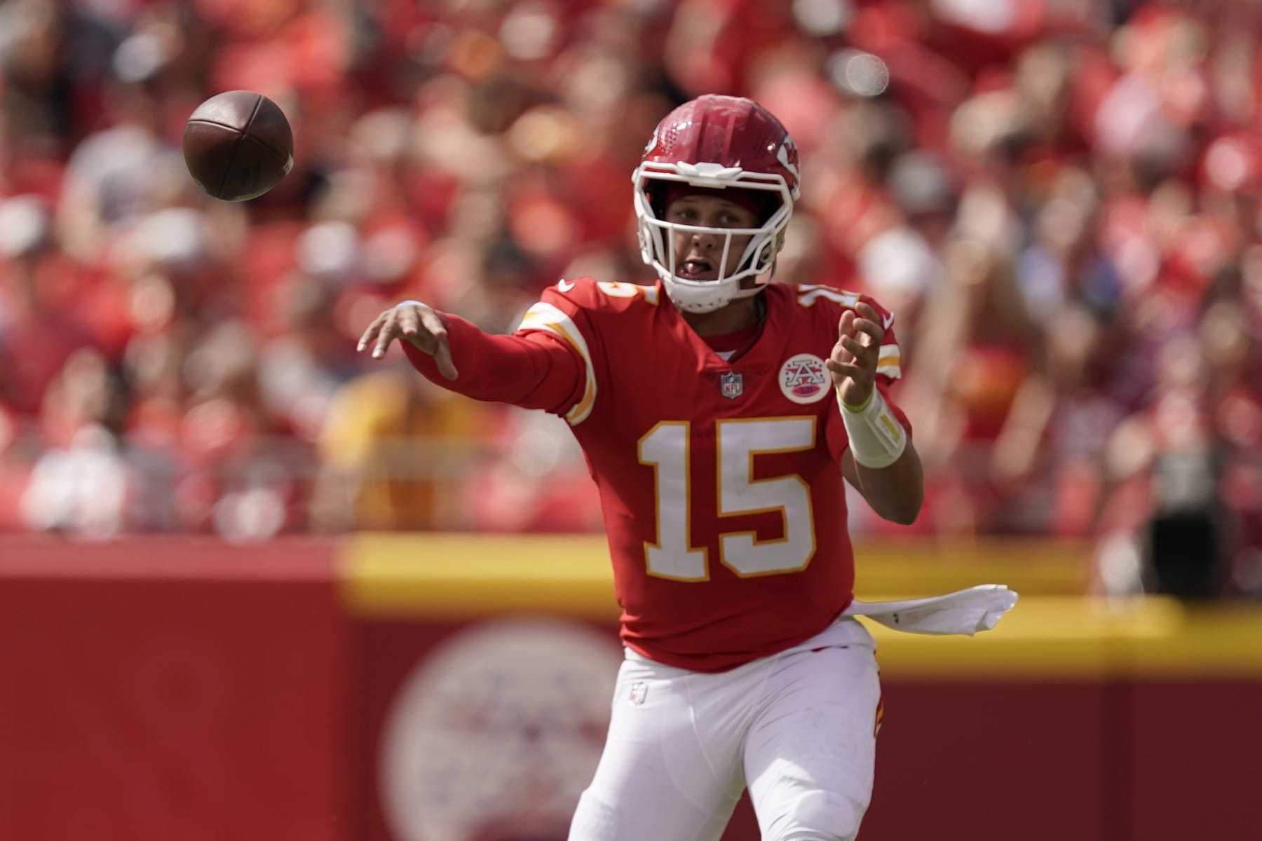 Kansas City Chiefs quarterback Patrick Mahomes throws during the first half of an NFL preseason football game against the Washington Commanders Saturday, Aug. 20, 2022, in Kansas City, Mo. (AP Photo/Charlie Riedel)