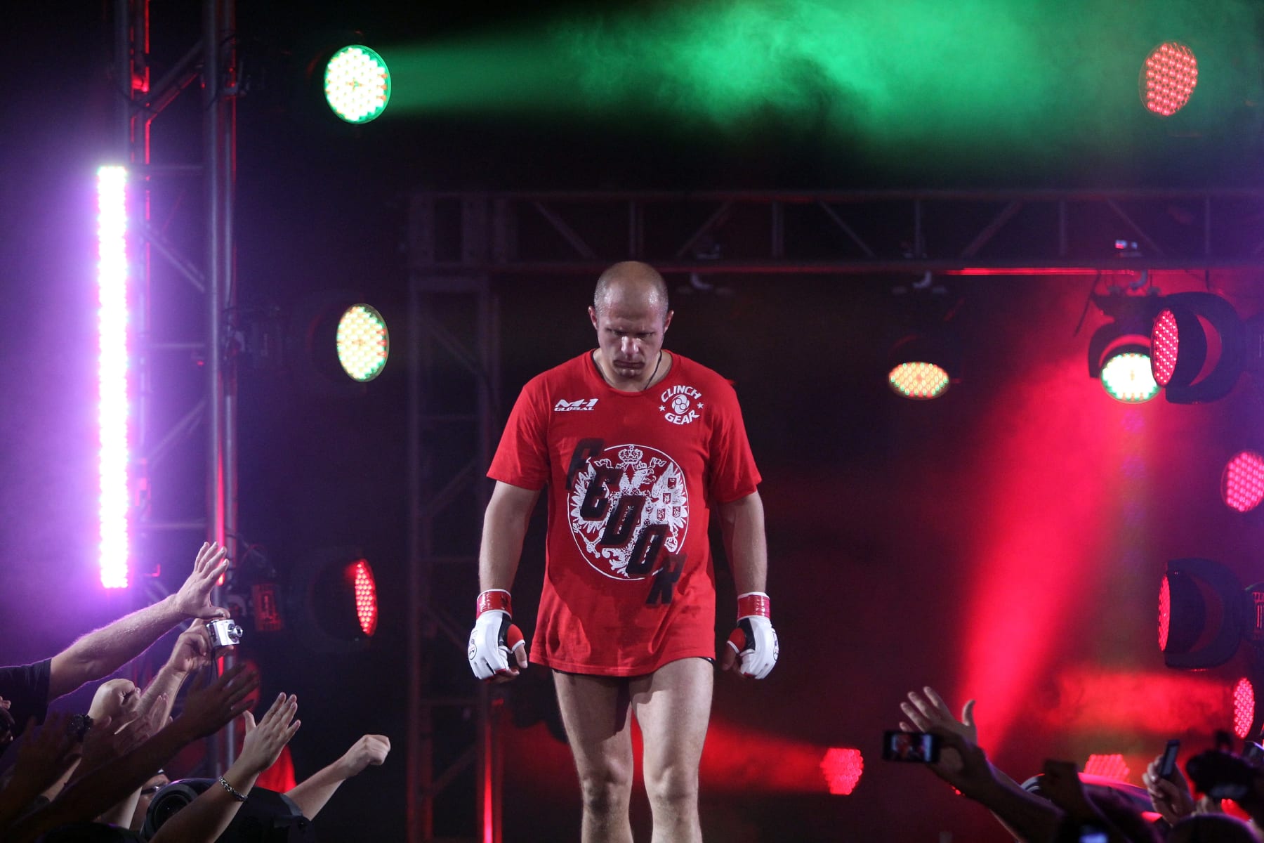 HOFFMAN ESTATES, IL - JULY 30:  Fedor Emelianenko enters the arena before his heavyweight fight against Dan Henderson at the Strikeforce event at Sears Centre Arena on July 30, 2011 in Hoffman Estates, Illinois.  (Photo by Josh Hedges/Forza LLC/Forza LLC via Getty Images)