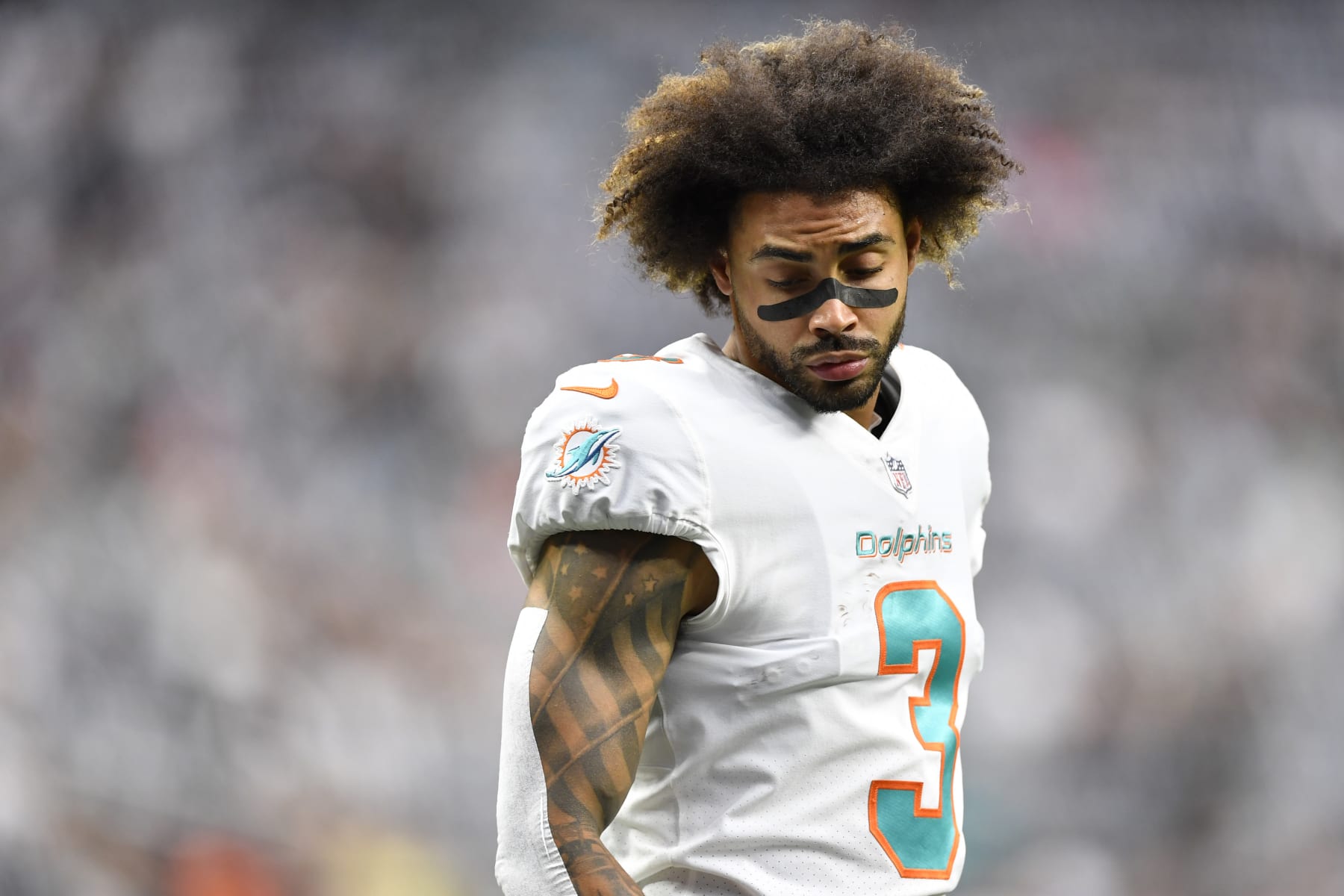 LAS VEGAS, NEVADA - SEPTEMBER 26:  Wide receiver Will Fuller #3 of the Miami Dolphins warms up before a game against the Las Vegas Raiders at Allegiant Stadium on September 26, 2021 in Las Vegas, Nevada. The Raiders defeated the Dolphins 31-28 in overtime. (Photo by Chris Unger/Getty Images)