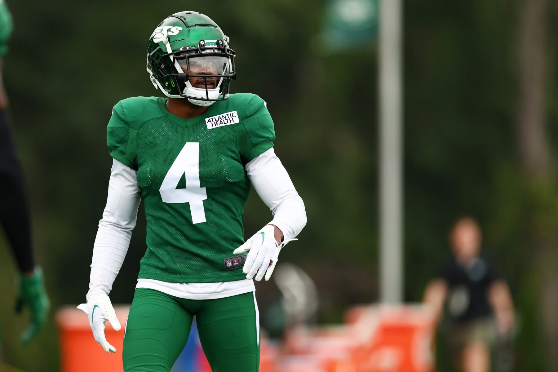 FLORHAM PARK, NJ - AUGUST 01: Cornerback D.J. Reed #4 of the New York Jets during training camp at Atlantic Health Jets Training Center on August 1, 2022 in Florham Park, New Jersey. (Photo by Rich Schultz/Getty Images)