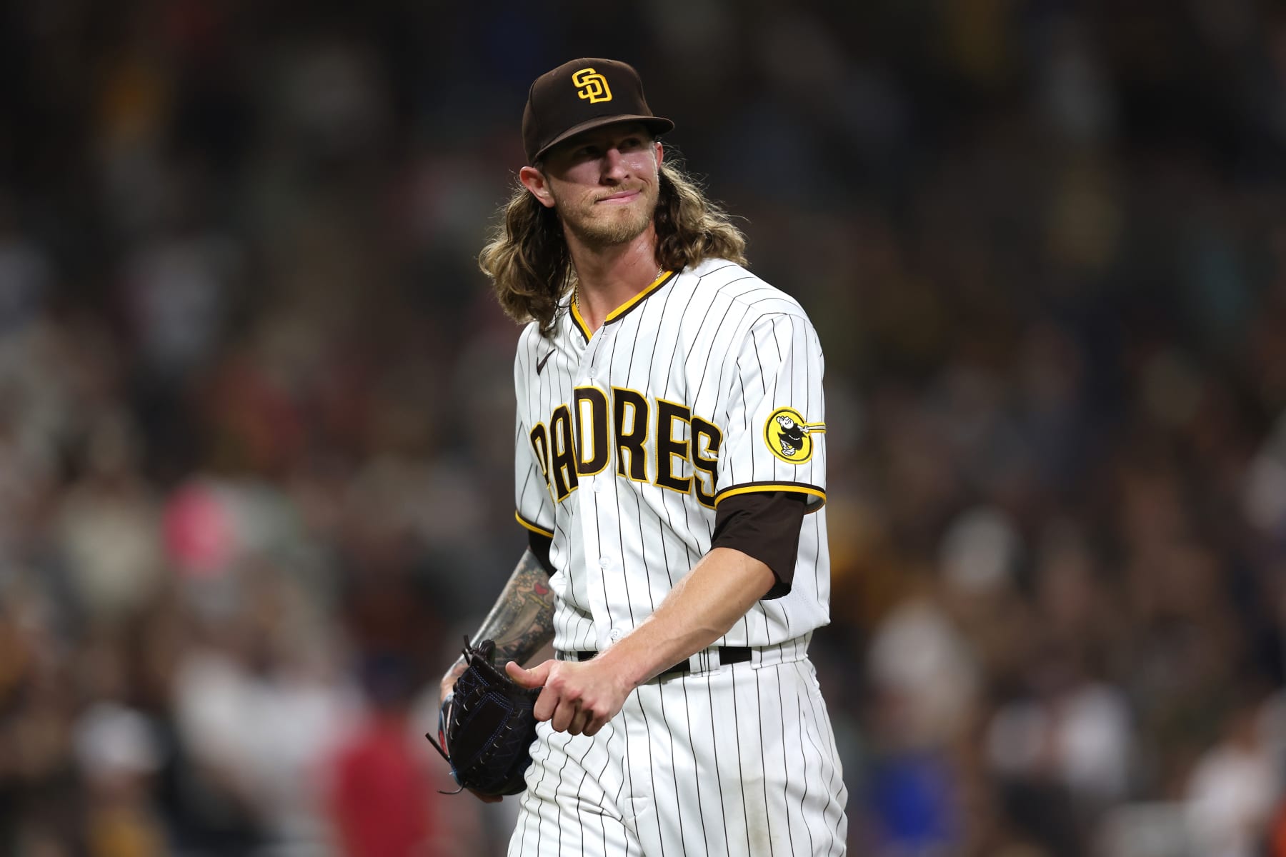 SAN DIEGO, CALIFORNIA - AUGUST 09: Josh Hader #71 of the San Diego Padres looks on as he leaves the game in the ninth inning after allowing three runs in a game against the San Francisco Giants at PETCO Park on August 09, 2022 in San Diego, California. (Photo by Sean M. Haffey/Getty Images)