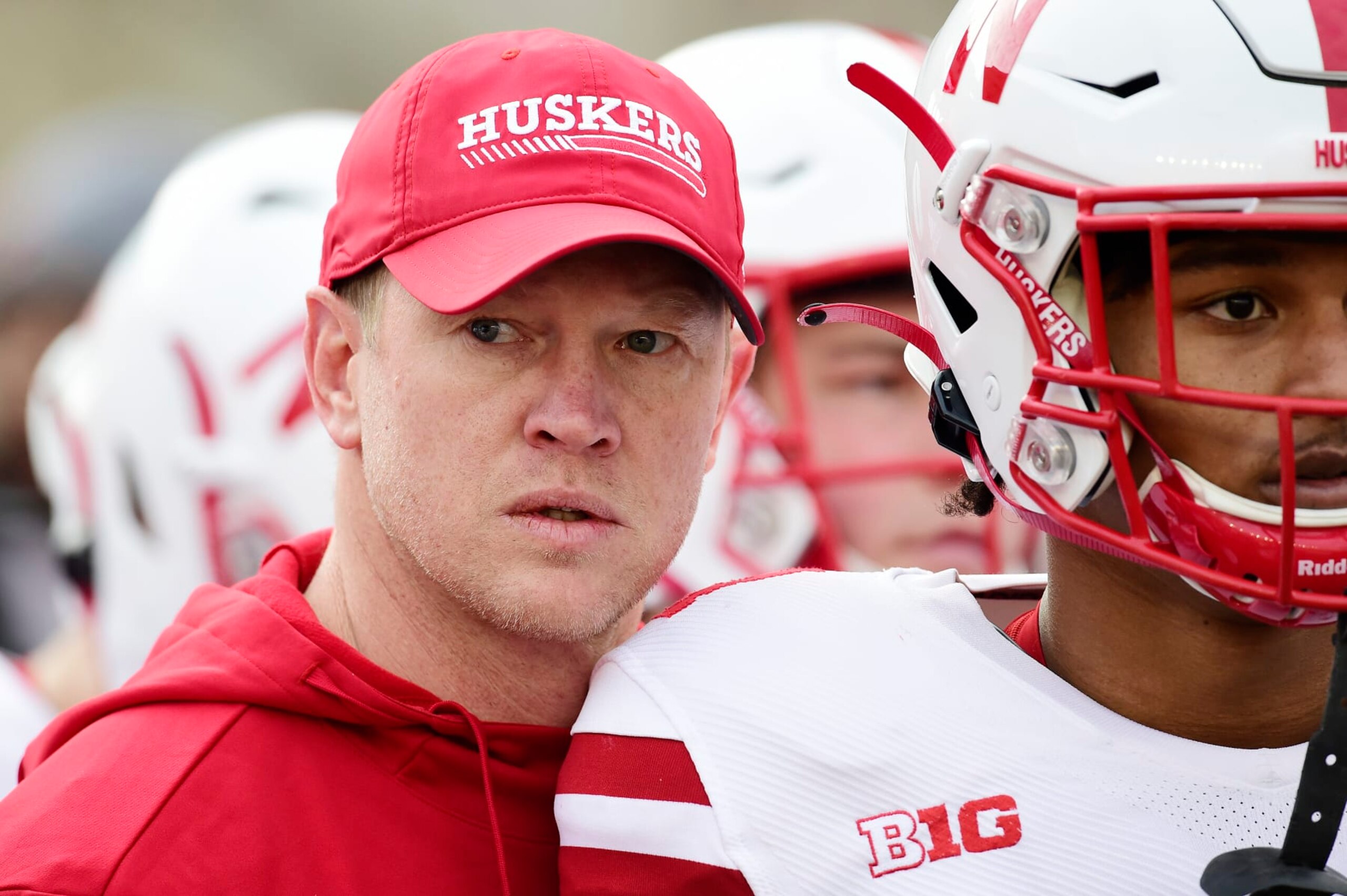 MADISON, WISCONSIN - NOVEMBER 20: Head coach Scott Frost of the Nebraska Cornhuskers looks on before a game against the Wisconsin Badgers at Camp Randall Stadium on November 20, 2021 in Madison, Wisconsin. (Photo by Patrick McDermott/Getty Images)