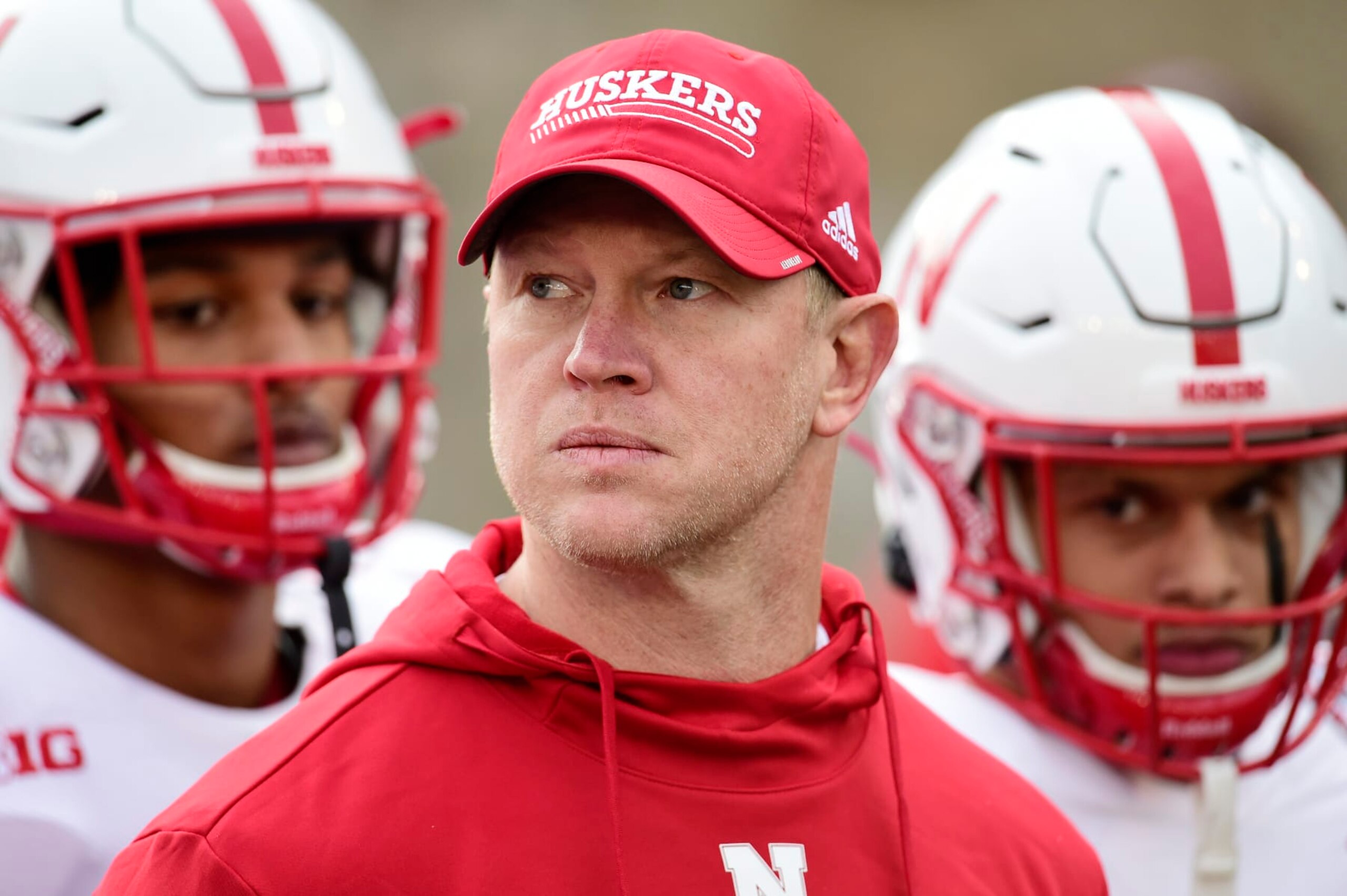 MADISON, WISCONSIN - NOVEMBER 20: Head coach Scott Frost of the Nebraska Cornhuskers looks on before a game against the Wisconsin Badgers at Camp Randall Stadium on November 20, 2021 in Madison, Wisconsin. (Photo by Patrick McDermott/Getty Images)