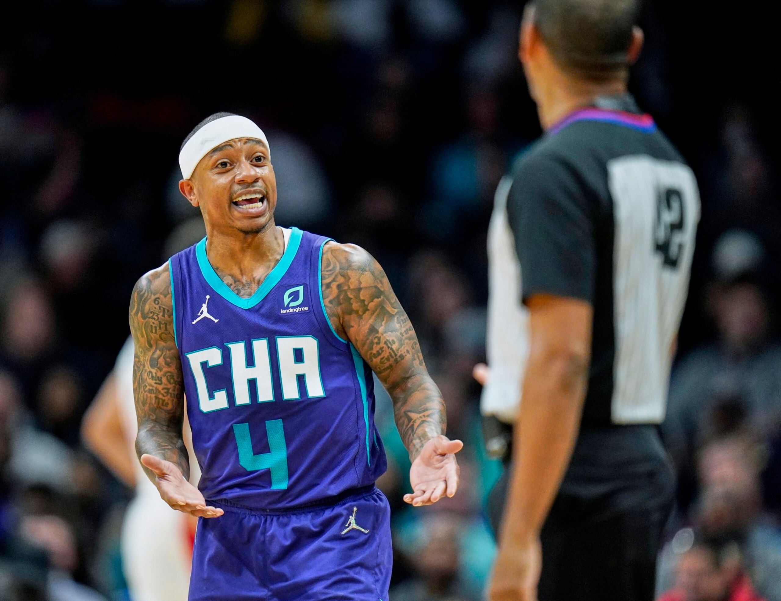 Charlotte Hornets guard Isaiah Thomas (4) questions a technical foul call with referee Eric Lewis, right, during an NBA basketball game against the Washington Wizards on Sunday, April 10, 2022, in Charlotte, N.C. (AP Photo/Rusty Jones) Charlotte Hornets guard Isaiah Thomas (4) questions a technical foul call with referee Eric Lewis, right, during an NBA basketball game against the Washington Wizards on Sunday, April 10, 2022, in Charlotte, N.C. (AP Photo/Rusty Jones)
