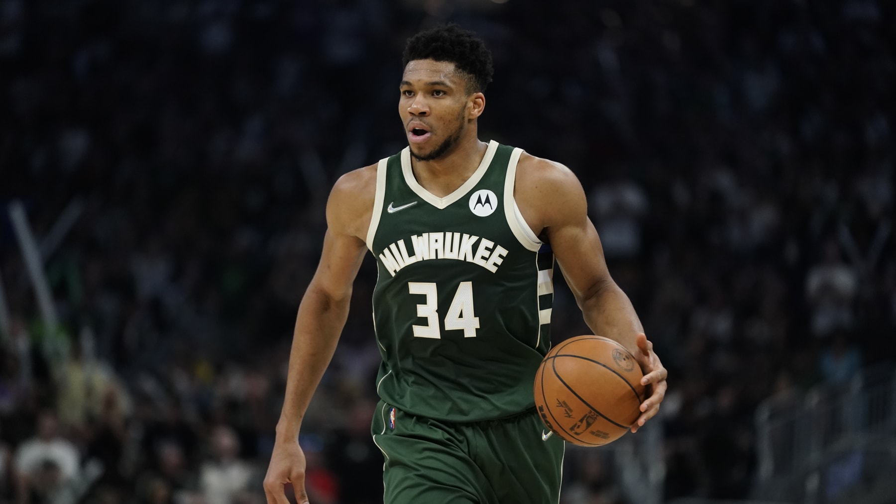 Milwaukee Bucks' Giannis Antetokounmpo during the first half of Game 6 of an NBA basketball Eastern Conference semifinals playoff series Friday, May 13, 2022, in Milwaukee. The Celtics won 108-95 to tie the series at 3-3. (AP Photo/Morry Gash)
