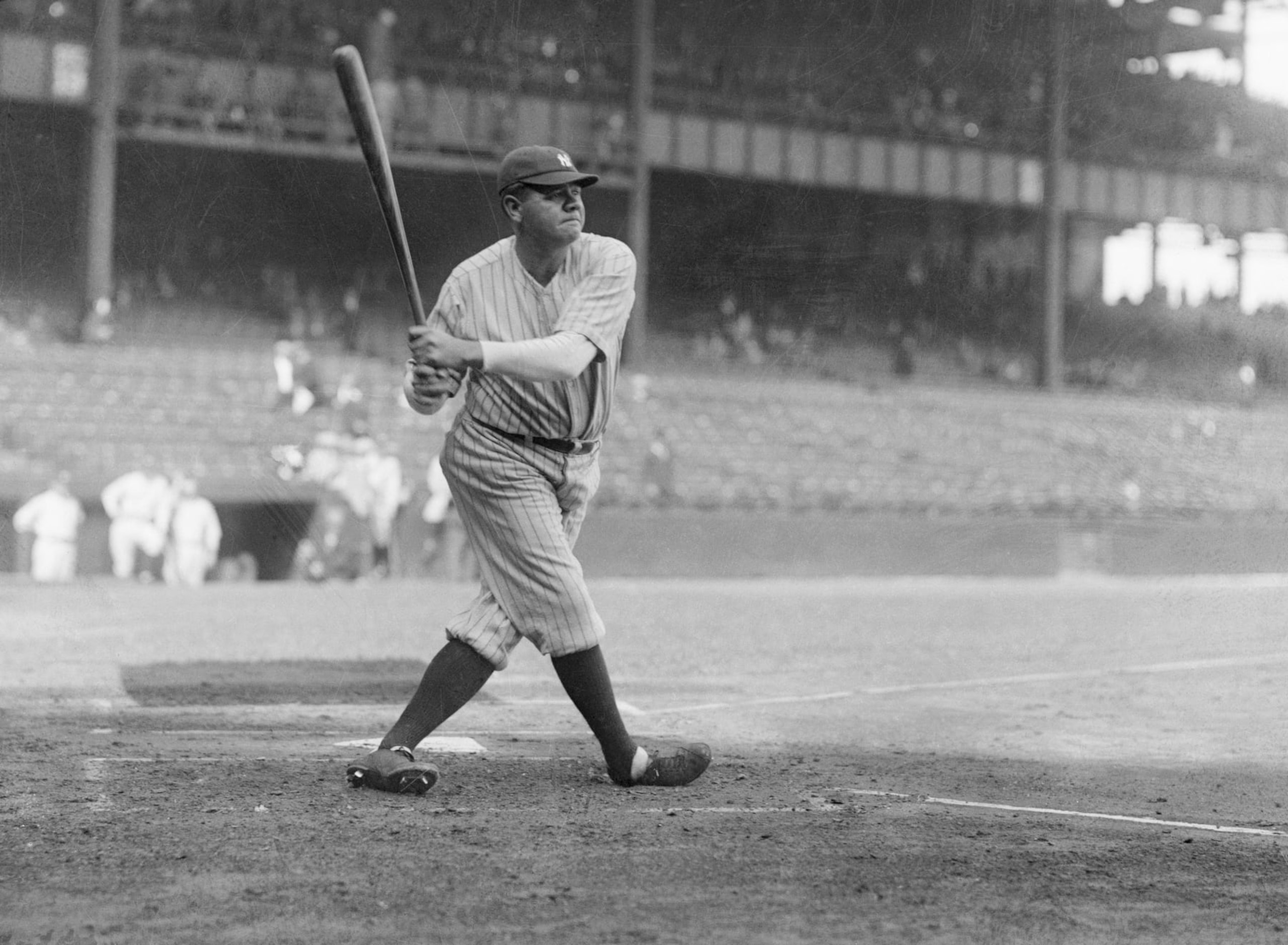 (Original Caption) 2nd Game World Series. Babe Ruth smacks pout a few homers in practice before game.