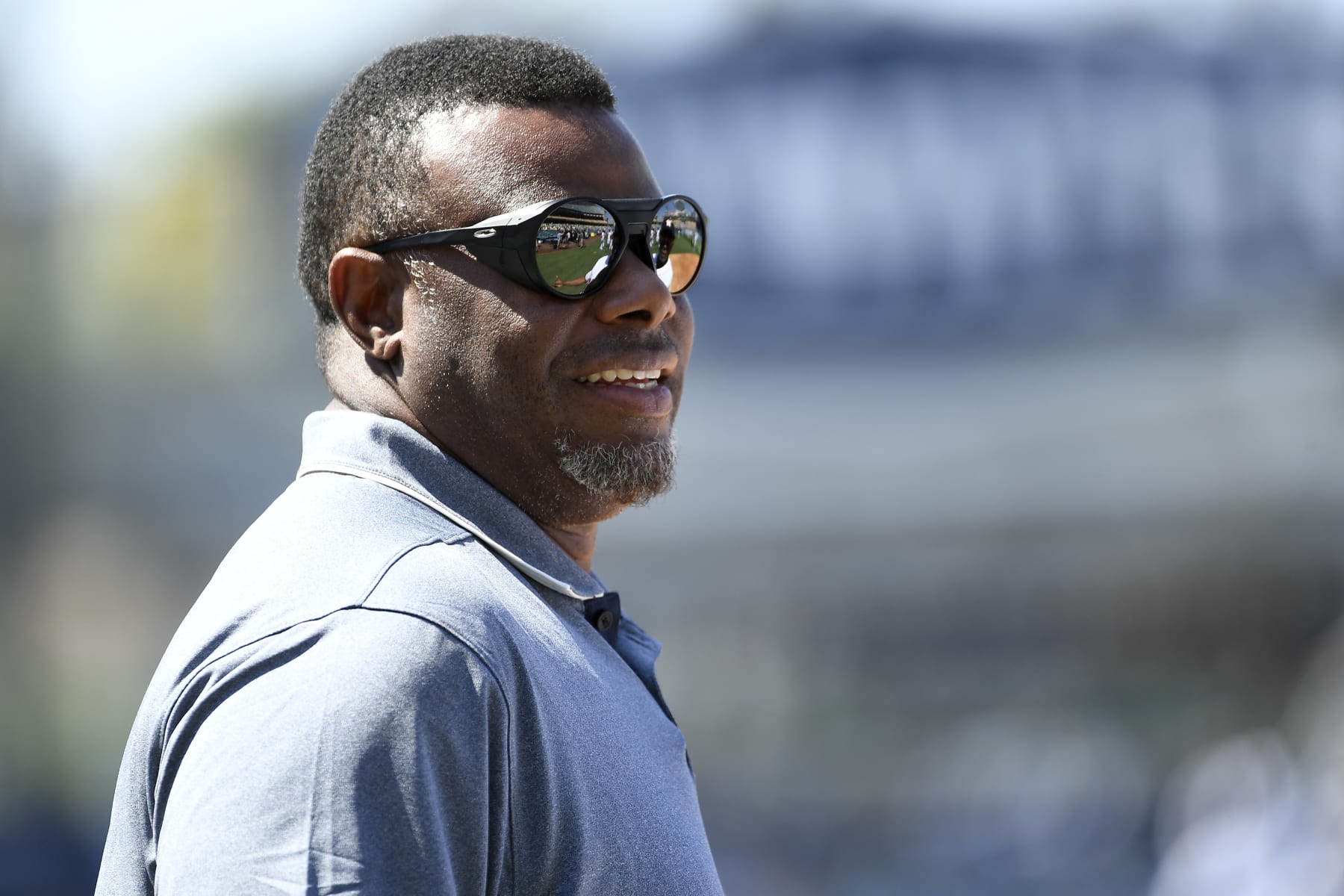 LOS ANGELES, CALIFORNIA - JULY 18: Ken Griffey Jr. looks on during the 2022 Gatorade All-Star Workout Day at Dodger Stadium on July 18, 2022 in Los Angeles, California. (Photo by Kevork Djansezian/Getty Images)