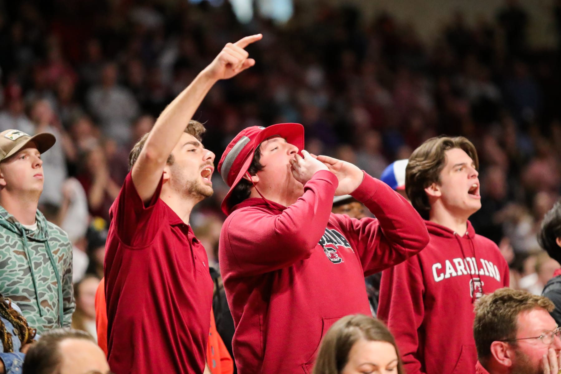 COLUMBIA, SC - FEBRUARY 19: South Carolina Gamecocks fans cheer on their team late in the second half during a basketball game between the South Carolina Gamecocks and the LSU Tigers on February 19, 2022, at Colonial Life Arena in Columbia, SC. (Photo by David Jensen/Icon Sportswire via Getty Images)