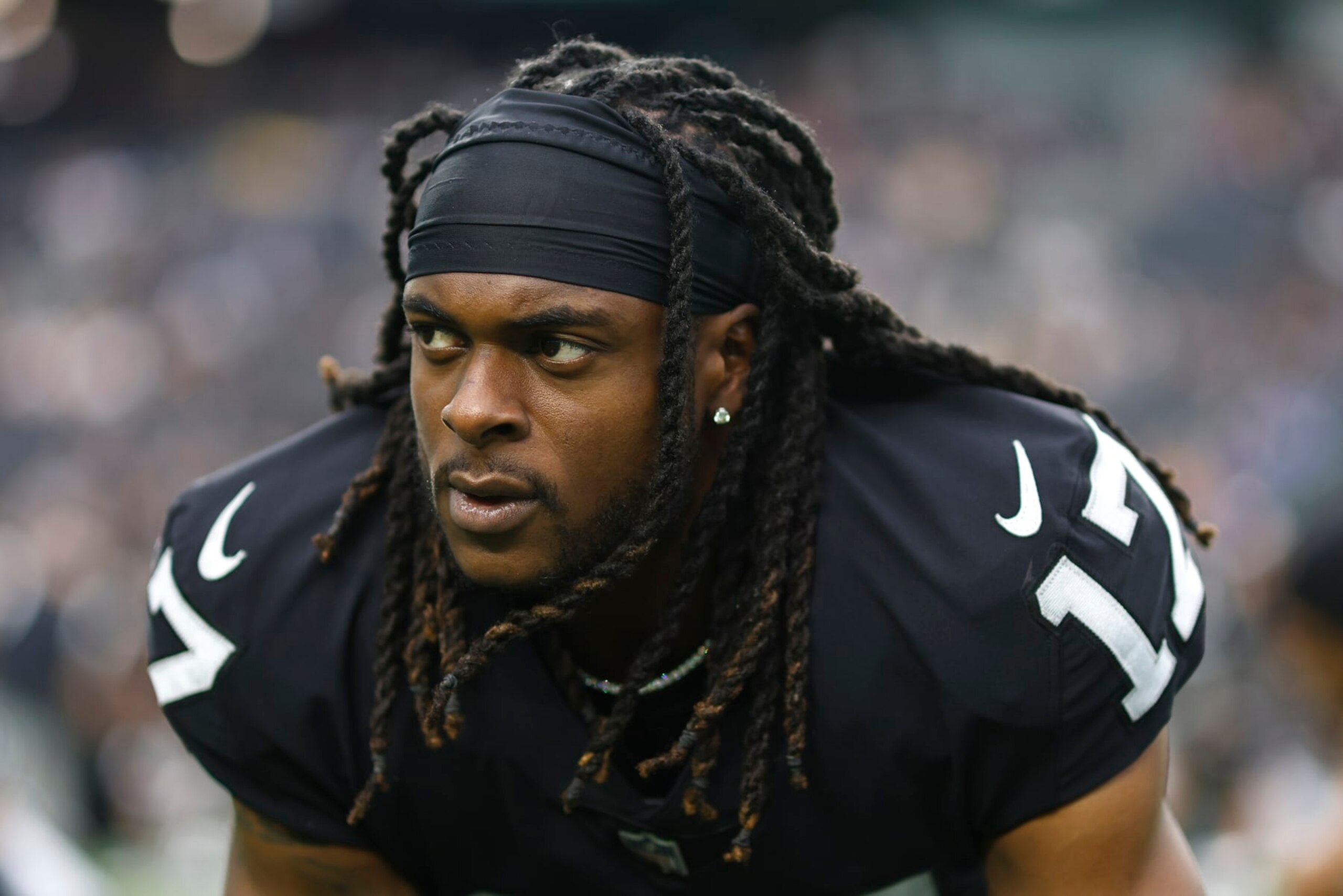 LAS VEGAS, NEVADA - AUGUST 14: Davante Adams #17 of the Las Vegas Raiders stretches prior to a preseason game against the Minnesota Vikings at Allegiant Stadium on August 14, 2022 in Las Vegas, Nevada. (Photo by Michael Owens/Getty Images) LAS VEGAS, NEVADA - AUGUST 14: Davante Adams #17 of the Las Vegas Raiders stretches prior to a preseason game against the Minnesota Vikings at Allegiant Stadium on August 14, 2022 in Las Vegas, Nevada. (Photo by Michael Owens/Getty Images)