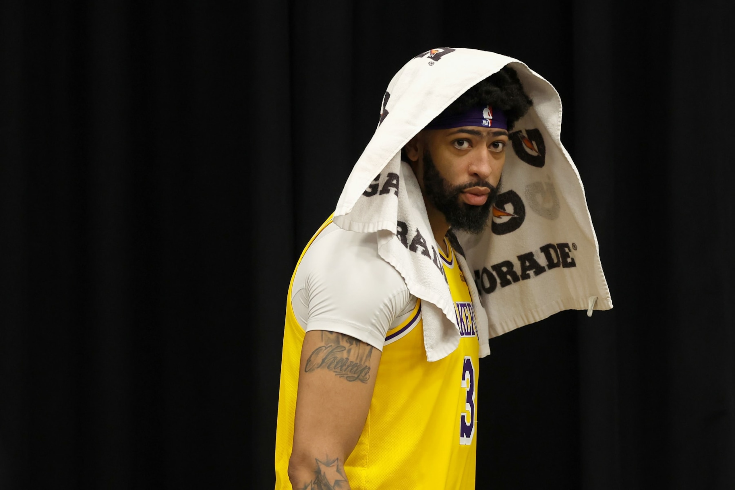 PHOENIX, ARIZONA - APRIL 05: Anthony Davis #3 of the Los Angeles Lakers walks off the court following the NBA game against the Phoenix Suns at Footprint Center on April 05, 2022 in Phoenix, Arizona.  The Suns defeated the Lakers 121-110. NOTE TO USER: User expressly acknowledges and agrees that, by downloading and or using this photograph, User is consenting to the terms and conditions of the Getty Images License Agreement. (Photo by Christian Petersen/Getty Images)