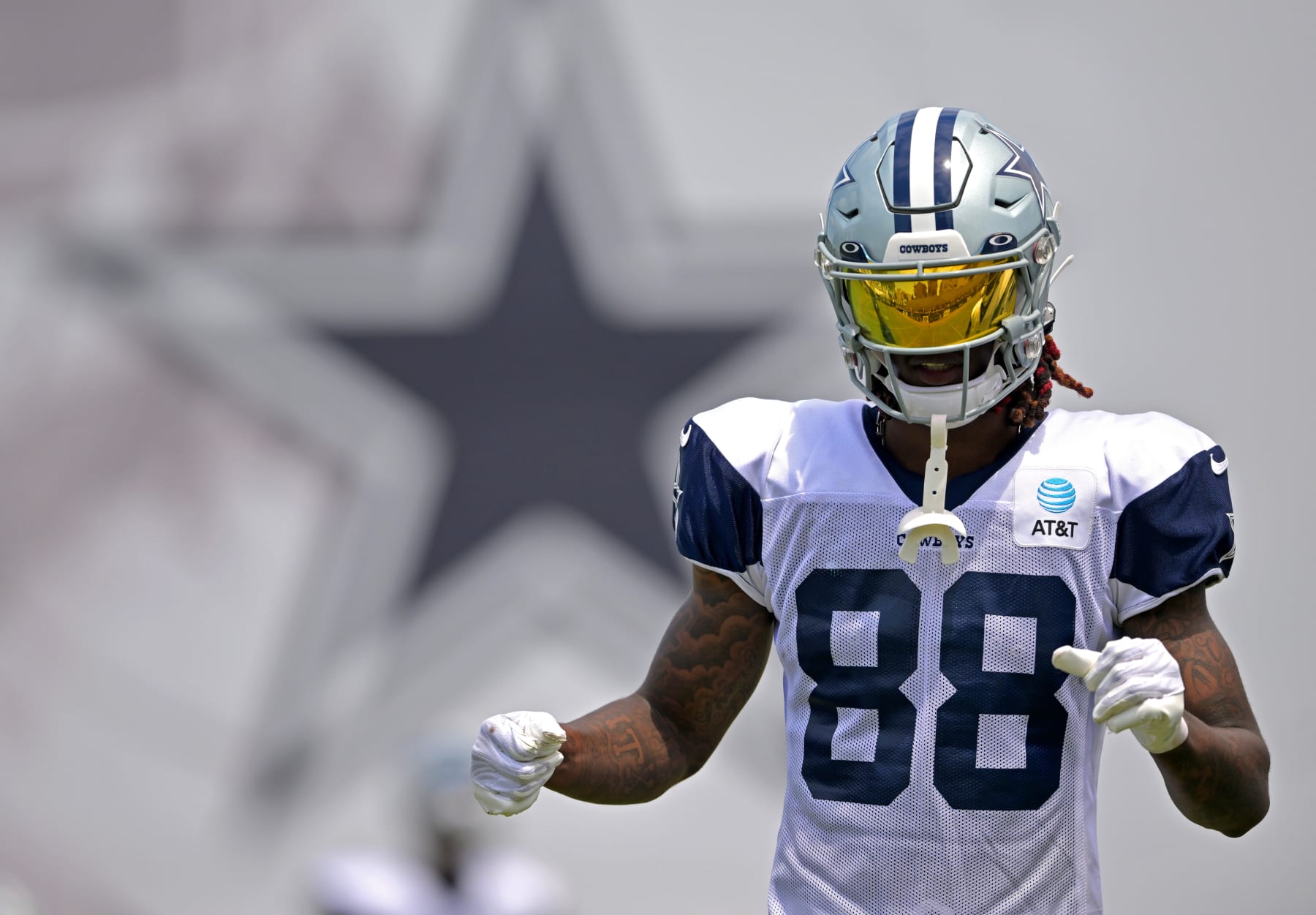 OXNARD, CA - AUGUST 01: Wide receiver CeeDee Lamb #88 of the Dallas Cowboys looks on during training camp drills at River Ridge Fields on August 1, 2022 in Oxnard, California. (Photo by Jayne Kamin-Oncea/Getty Images)