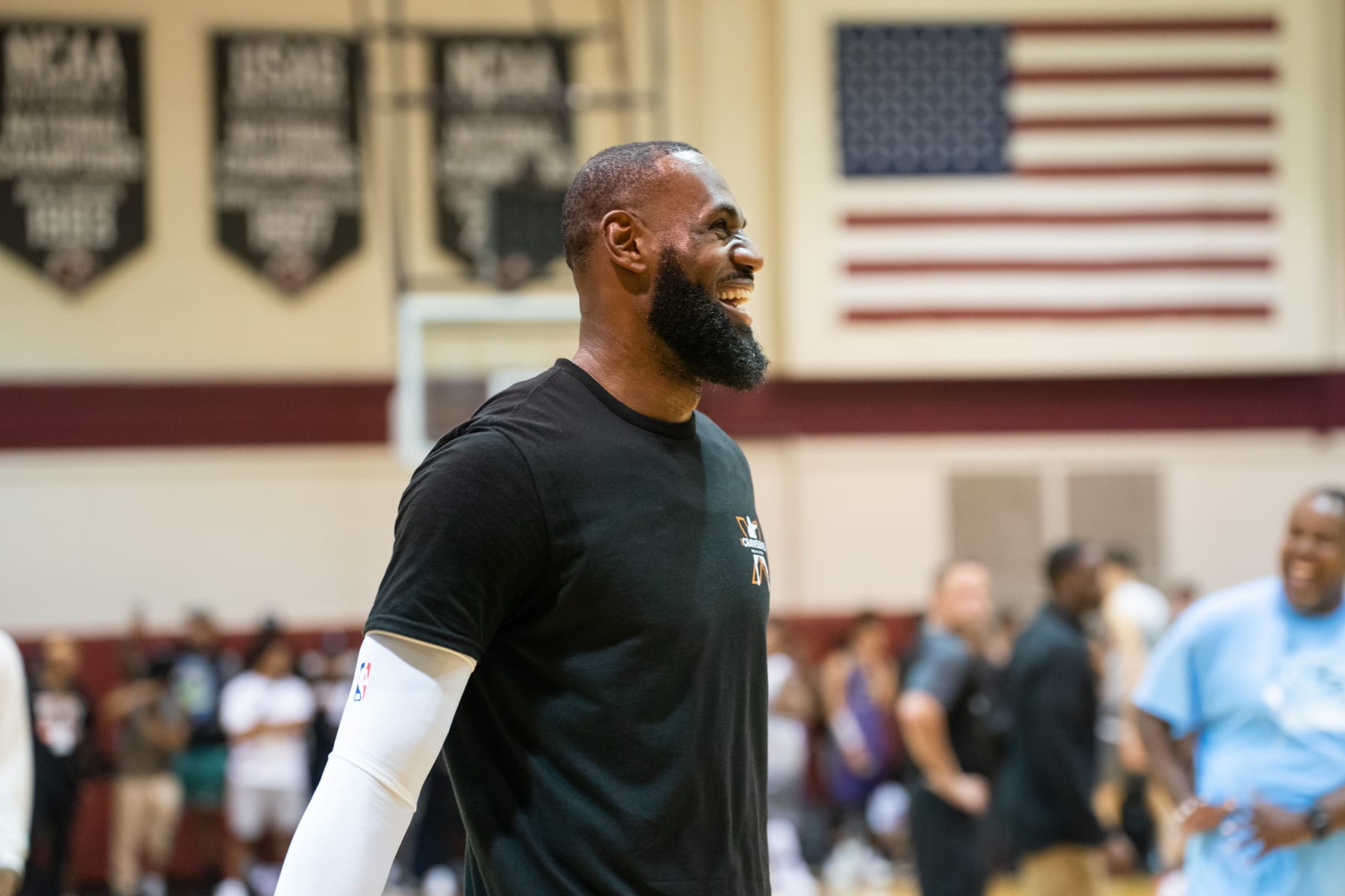 SEATTLE, WASHINGTON - AUGUST 20: LeBron James smiles before the CrawsOver Pro-Am game at Seattle Pacific University on August 20, 2022 in Seattle, Washington. (Photo by Cassy Athena/Getty Images)
