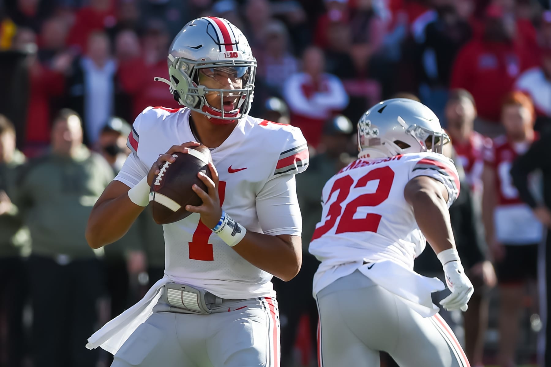 LINCOLN, NE - NOVEMBER 6: Quarterback C.J. Stroud #7 of the Ohio State Buckeyes drops back to pass against the Nebraska Cornhuskers in the first half at Memorial Stadium on November 6, 2021 in Lincoln, Nebraska. (Photo by Steven Branscombe/Getty Images)