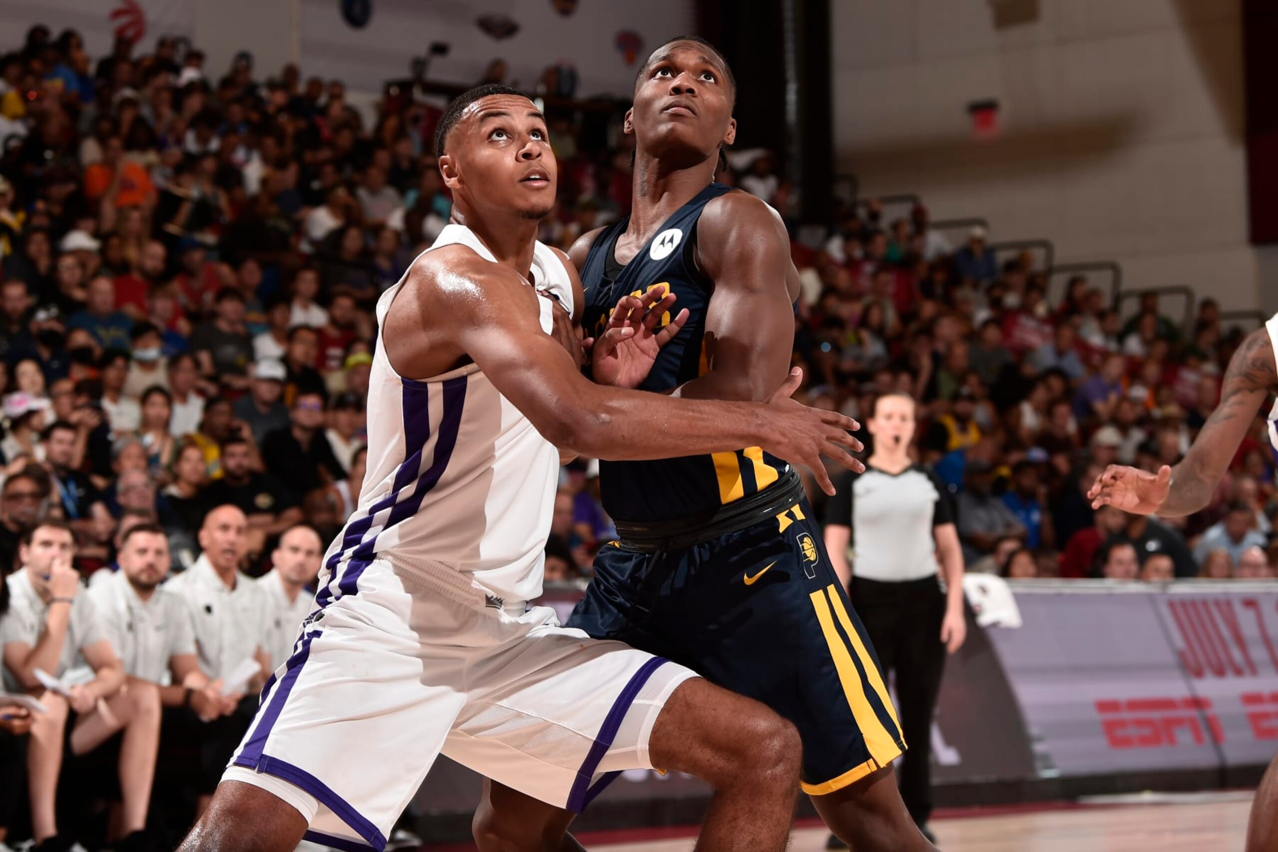 LAS VEGAS, NV - JULY 10: Keegan Murray #13 of the Sacramento Kings boxes out against the Indiana Pacers during the 2022 Las Vegas Summer League on July 10, 2022 at the Cox Pavilion in Las Vegas, Nevada NOTE TO USER: User expressly acknowledges and agrees that, by downloading and/or using this Photograph, user is consenting to the terms and conditions of the Getty Images License Agreement. Mandatory Copyright Notice: Copyright 2022 NBAE (Photo by David Dow/NBAE via Getty Images) LAS VEGAS, NV - JULY 10: Keegan Murray #13 of the Sacramento Kings boxes out against the Indiana Pacers during the 2022 Las Vegas Summer League on July 10, 2022 at the Cox Pavilion in Las Vegas, Nevada NOTE TO USER: User expressly acknowledges and agrees that, by downloading and/or using this Photograph, user is consenting to the terms and conditions of the Getty Images License Agreement. Mandatory Copyright Notice: Copyright 2022 NBAE (Photo by David Dow/NBAE via Getty Images)
