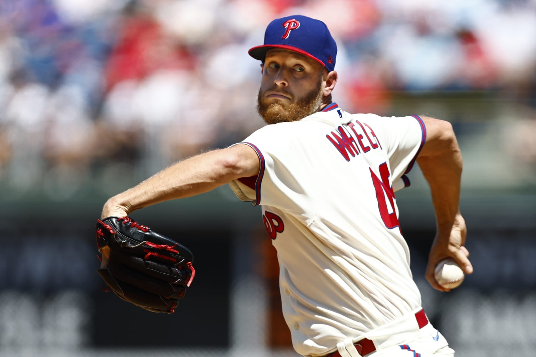 PHILADELPHIA, PA - AUGUST 20: Pitcher Zack Wheeler #45 of the Philadelphia Phillies delivers a pitch against the New York Mets during the second inning of game one of a double header at Citizens Bank Park on August 20, 2022 in Philadelphia, Pennsylvania. (Photo by Rich Schultz/Getty Images)