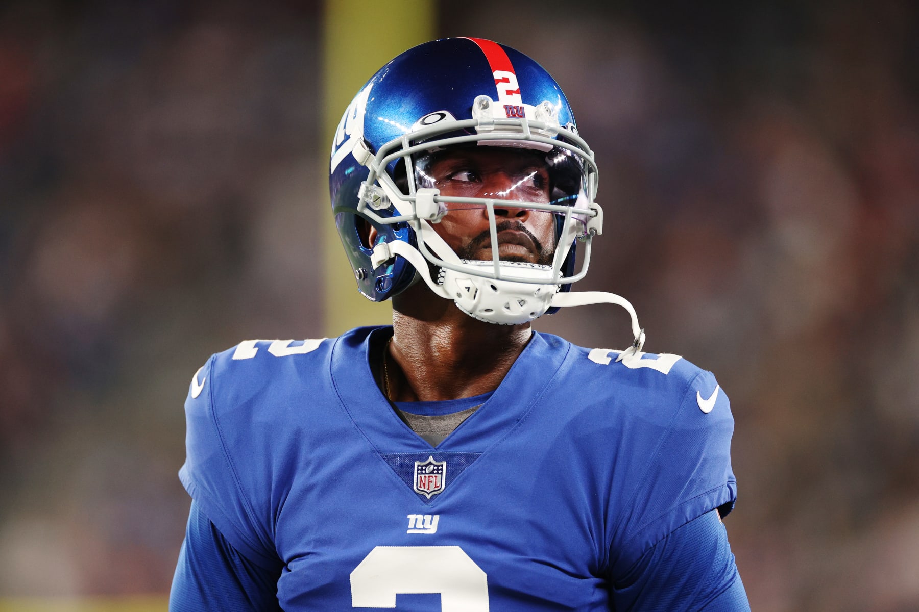 EAST RUTHERFORD, NEW JERSEY - AUGUST 21: Tyrod Taylor #2 of the New York Giants looks on during the first half of a preseason game against the Cincinnati Bengals at MetLife Stadium on August 21, 2022 in East Rutherford, New Jersey. (Photo by Sarah Stier/Getty Images)