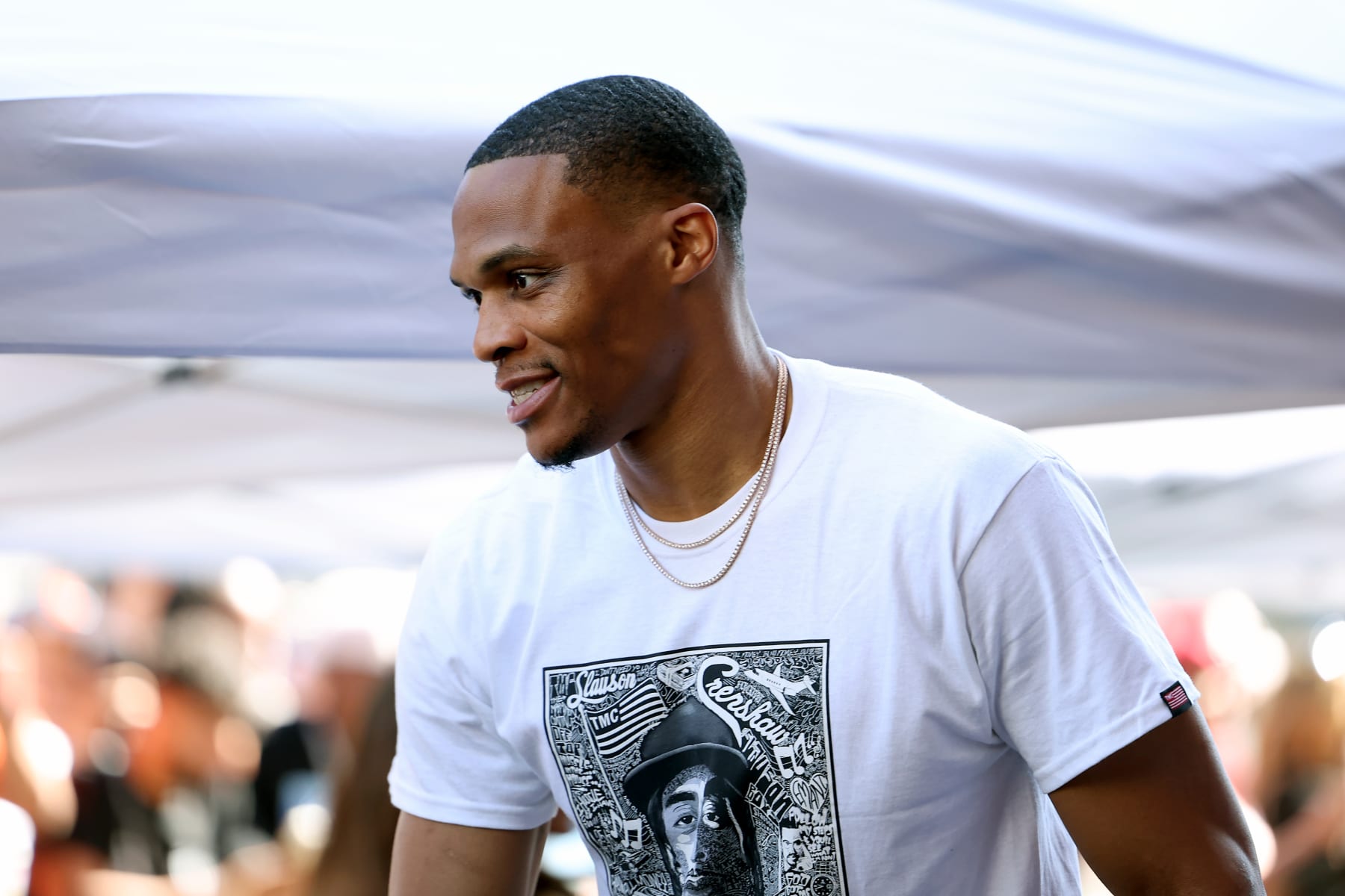 LOS ANGELES, CALIFORNIA - AUGUST 15: Russell Westbrook is seen as Nipsey Hussle is posthumously honored with a star on The Hollywood Walk of Fame on August 15, 2022 in Los Angeles, California. (Photo by Phillip Faraone/Getty Images)
