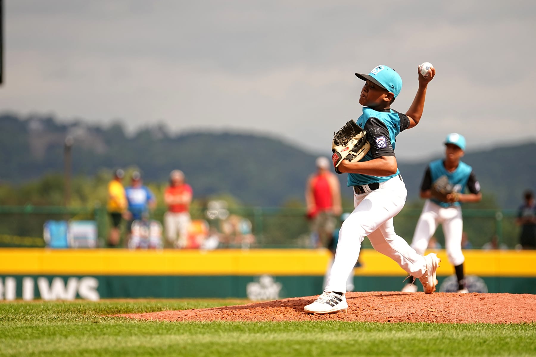 Youth Baseball: Little League World Series: Caribbean Region (Pabao Little League  Willemstad, Curacao) Jay-Dlynn Wiel (7) in action,  pitching vs Europe-Africa Region (Emilia Romagna Little League  Bologna, Italy) during game at Volunteer Stadium.
Williamsport, PA 8/21/2022
CREDIT: Erick W. Rasco (Photo by Erick W. Rasco/Sports Illustrated via Getty Images) 
(Set Number: X164126 TK3)