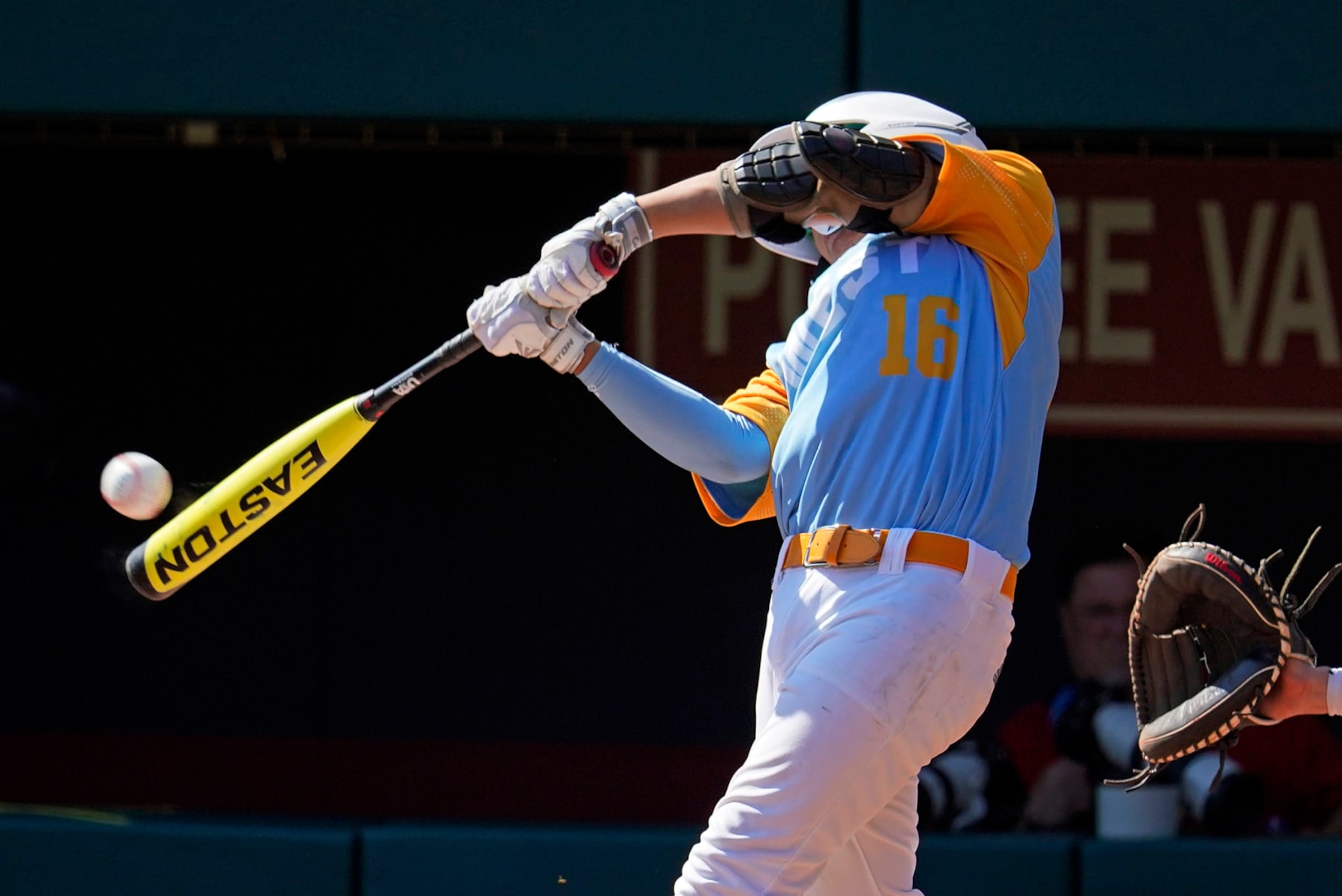 Honolulu's Cohen Sakamoto hits a solo home run during the second inning of a baseball game against Nolensville, Tenn., at the Little League World Series in South Williamsport, Pa., Wednesday, Aug. 24, 2022. It was Sakamoto's second homer of the game, his first being a grand slam in the first inning. Hawaii won 13-0. (AP Photo/Gene J. Puskar)