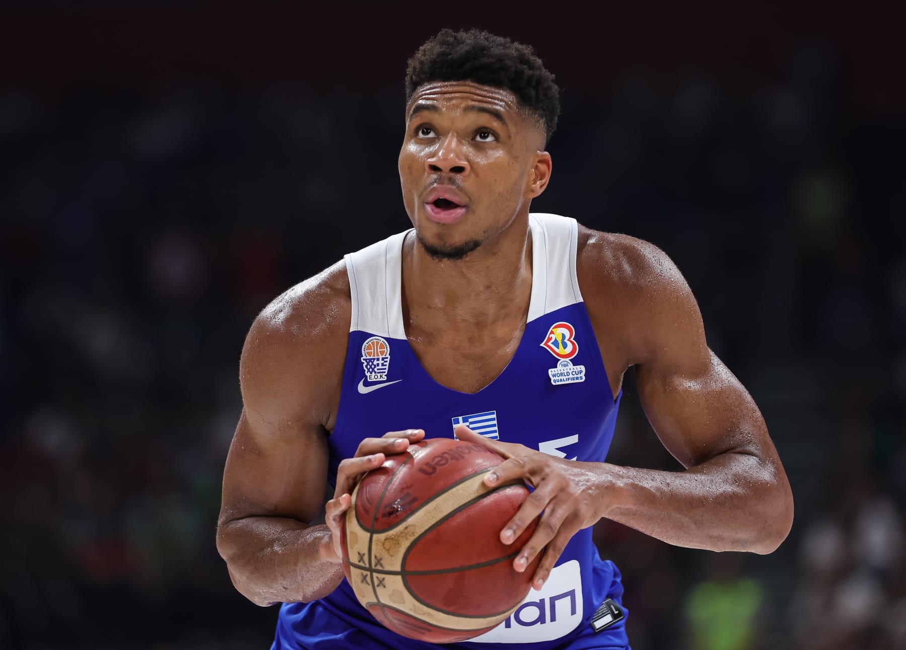 BELGRADE, SERBIA - AUGUST 25: Giannis Antetokounmpo of Greece in action during the FIBA Basketball World Cup 2023 Qualifier game between Serbia and Greece at Stark Arena on August 25, 2022 in Belgrade, Serbia. (Photo by Srdjan Stevanovic/Getty Images)