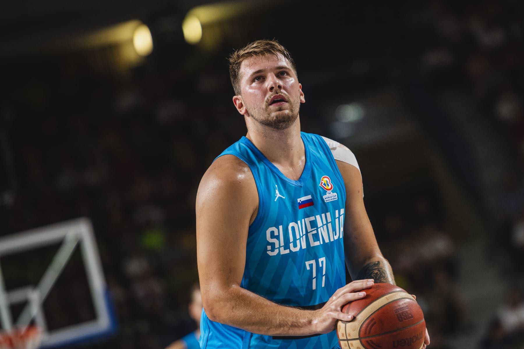 CELJE, SLOVENIA - AUGUST 20: Luka Doncic of Slovenia shoots the ball during the basketball friendly match between Slovenia and Croatia in Dvorak Zlatorog hall on August 20, 2022 in Celje, Slovenia. (Photo by Jurij Kodrun/Getty Images)