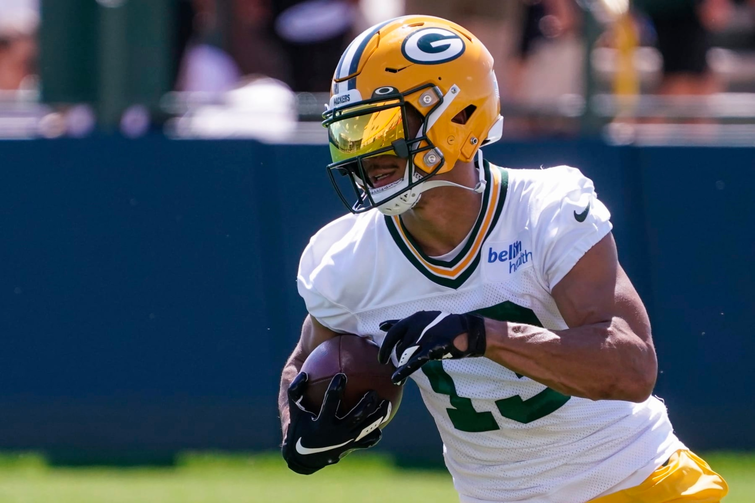 Green Bay Packers' Allen Lazard runs a drill at the NFL football team's practice field Saturday, July 30, 2022, in Green Bay, Wis. (AP Photo/Morry Gash) Green Bay Packers' Allen Lazard runs a drill at the NFL football team's practice field Saturday, July 30, 2022, in Green Bay, Wis. (AP Photo/Morry Gash)