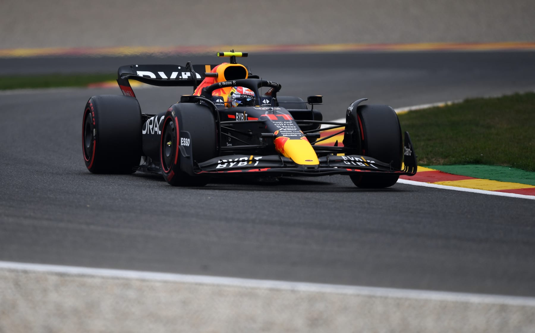 SPA, BELGIUM - AUGUST 27: Sergio Perez of Mexico driving the (11) Oracle Red Bull Racing RB18 on track during final practice ahead of the F1 Grand Prix of Belgium at Circuit de Spa-Francorchamps on August 27, 2022 in Spa, Belgium. (Photo by Rudy Carezzevoli/Getty Images)