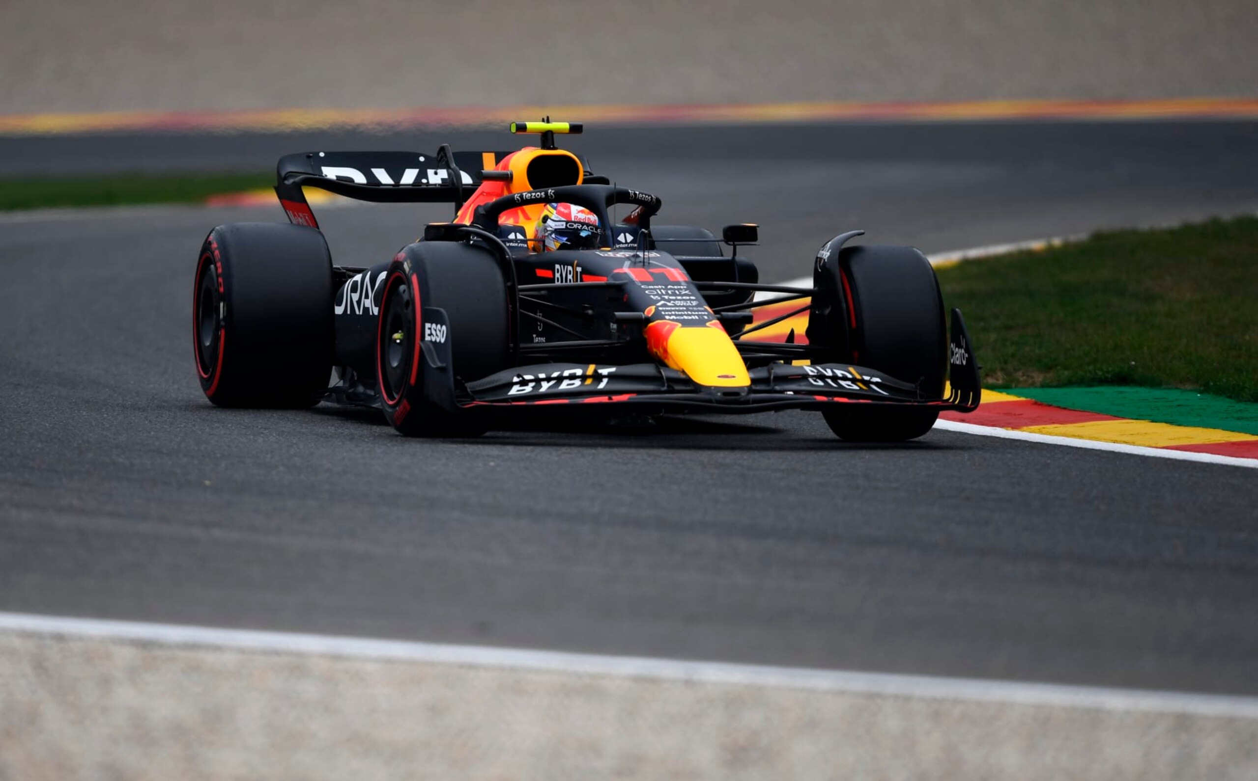 SPA, BELGIUM - AUGUST 27: Sergio Perez of Mexico driving the (11) Oracle Red Bull Racing RB18 on track during final practice ahead of the F1 Grand Prix of Belgium at Circuit de Spa-Francorchamps on August 27, 2022 in Spa, Belgium. (Photo by Rudy Carezzevoli/Getty Images)