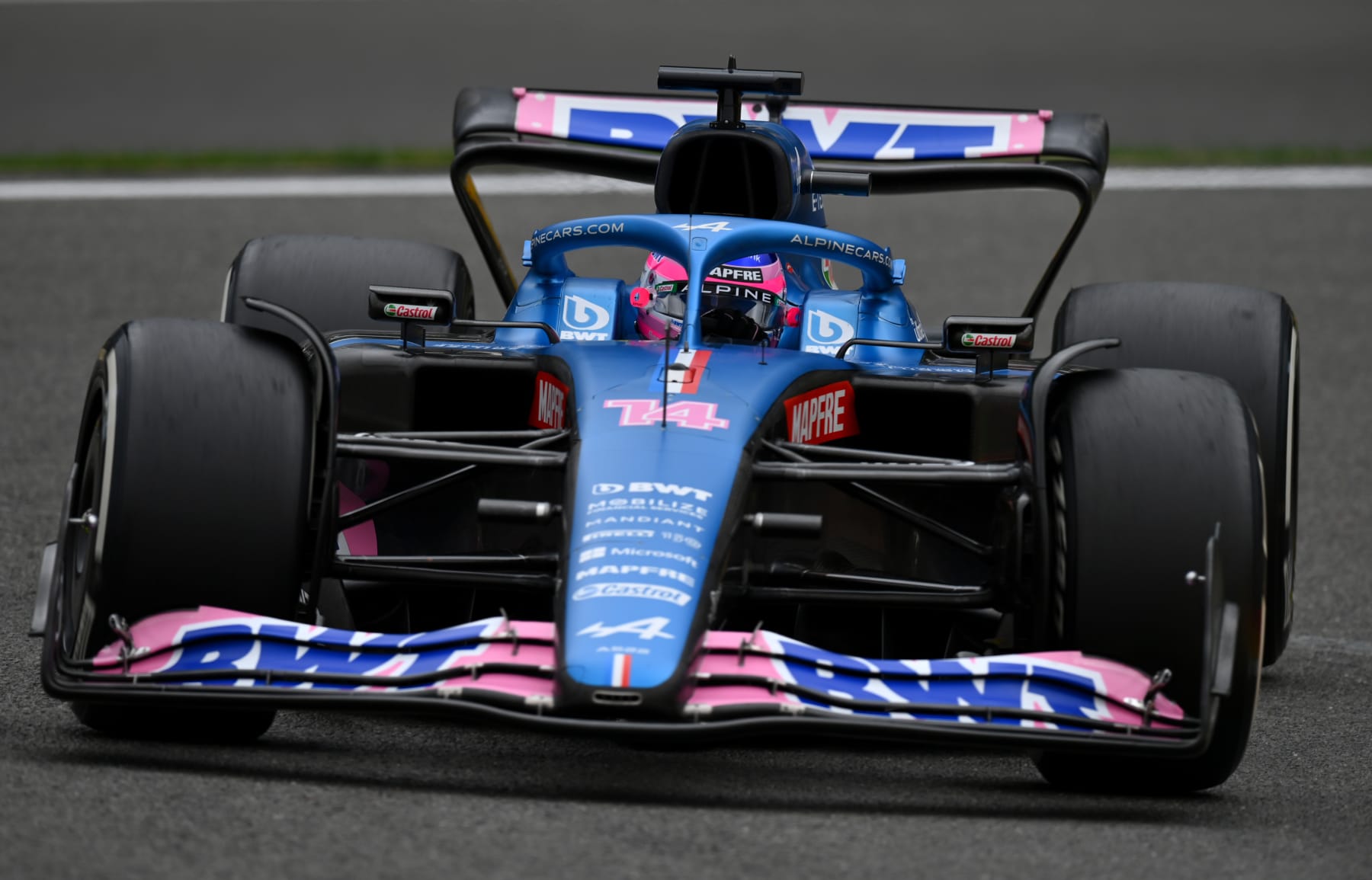 SPA, BELGIUM - AUGUST 27: Fernando Alonso of Spain driving the (14) Alpine F1 A522 Renault on track during final practice ahead of the F1 Grand Prix of Belgium at Circuit de Spa-Francorchamps on August 27, 2022 in Spa, Belgium. (Photo by Dan Mullan/Getty Images)