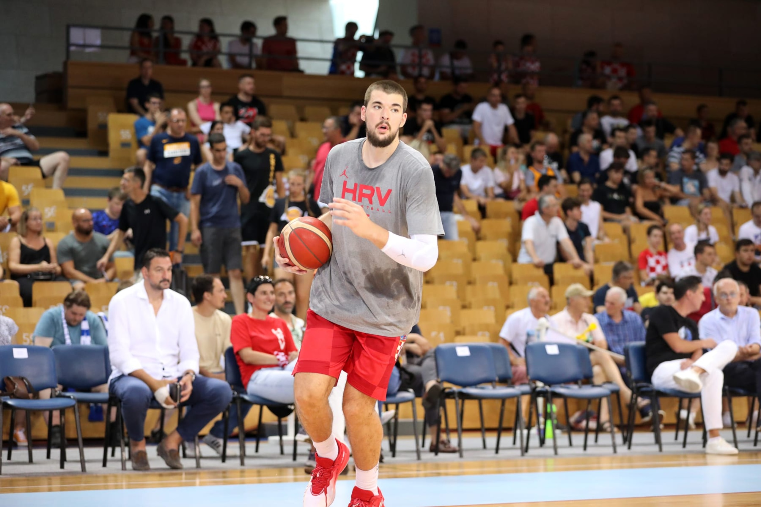 RIJEKA, CROATIA - JULY 03: Ivica Zubac of Croatia warming up before the FIBA Basketball World Cup 2023 Qualifying game between Croatia and Finland at Sports hall Zamet on July 3, 2022 in Rijeka, Croatia. (Photo by Goran Kovacic/Pixsell/MB Media/Getty Images)