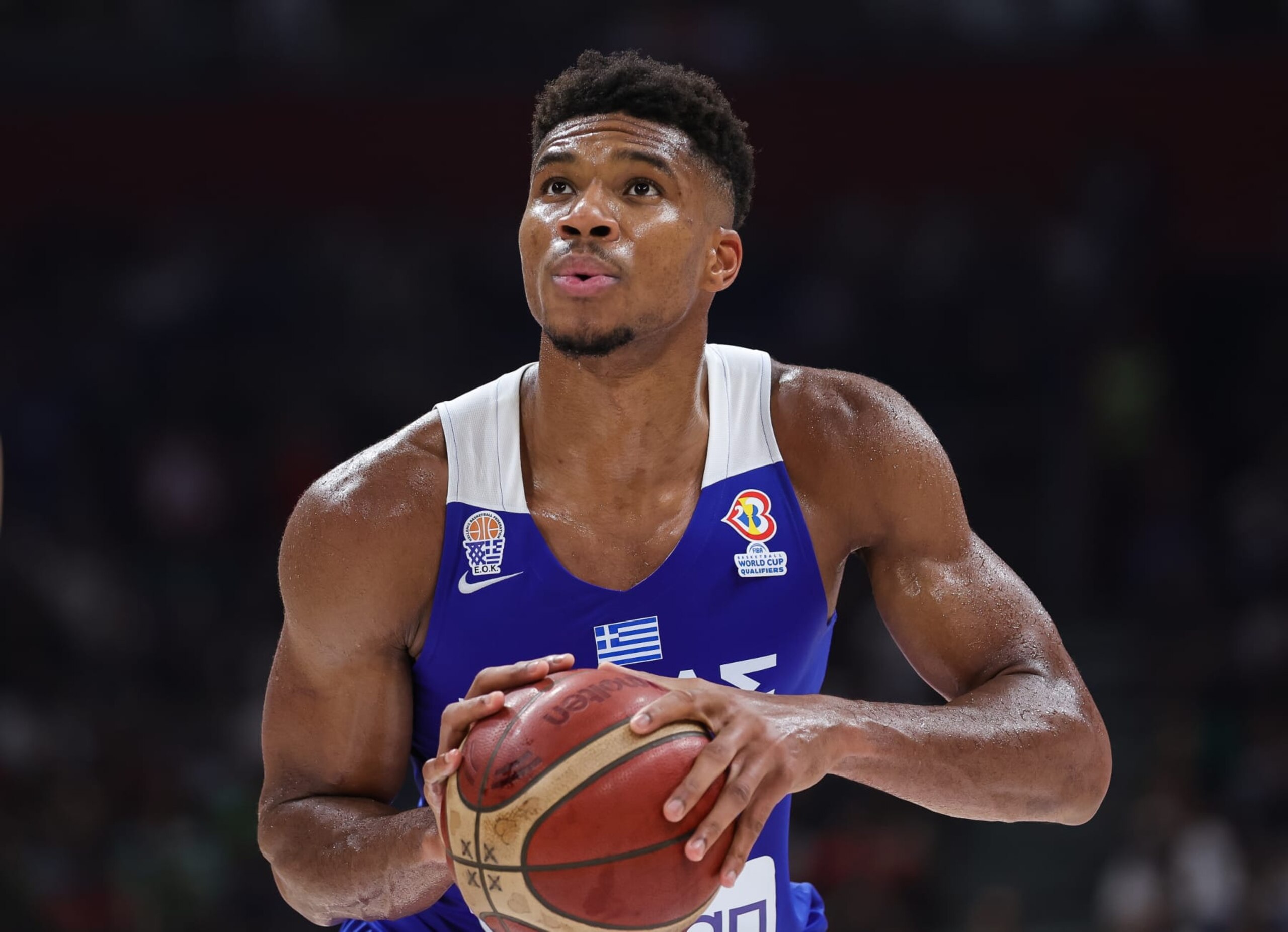 BELGRADE, SERBIA - AUGUST 25: Giannis Antetokounmpo of Greece in action during the FIBA Basketball World Cup 2023 Qualifier game between Serbia and Greece at Stark Arena on August 25, 2022 in Belgrade, Serbia. (Photo by Srdjan Stevanovic/Getty Images)