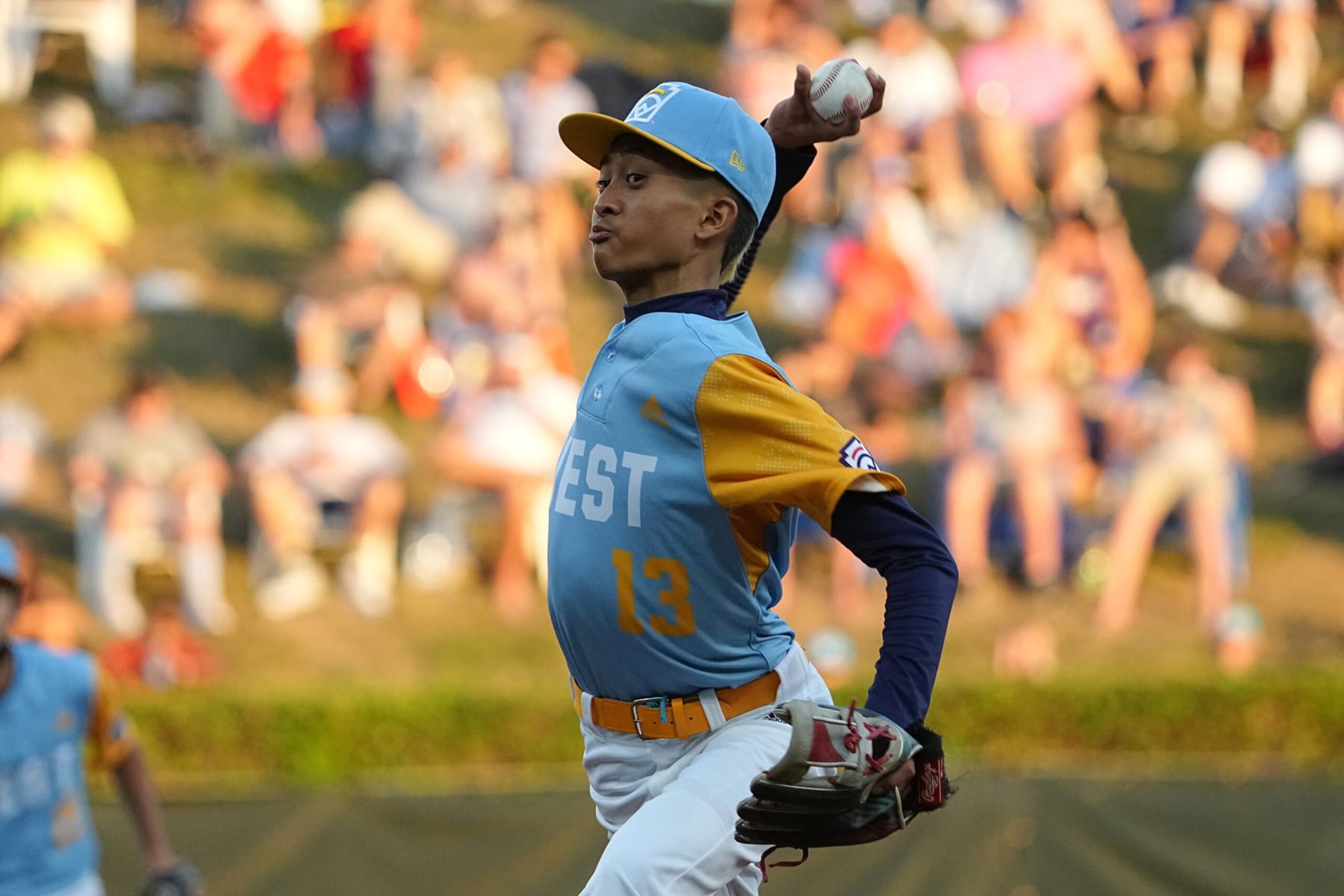 Youth Baseball: Little League World Series: West Region (Honolulu Little League  Honolulu, Hawaii) Jaron Lancaster (13) in action, pitching vs Metro Region (Massapequa Coast Little League -Massapequa, New York) during game at Lamade Field.
Williamsport, PA 8/19/2022
CREDIT: Erick W. Rasco (Photo by Erick W. Rasco /Sports Illustrated via Getty Images) 
(Set Number: X161124 TK2)