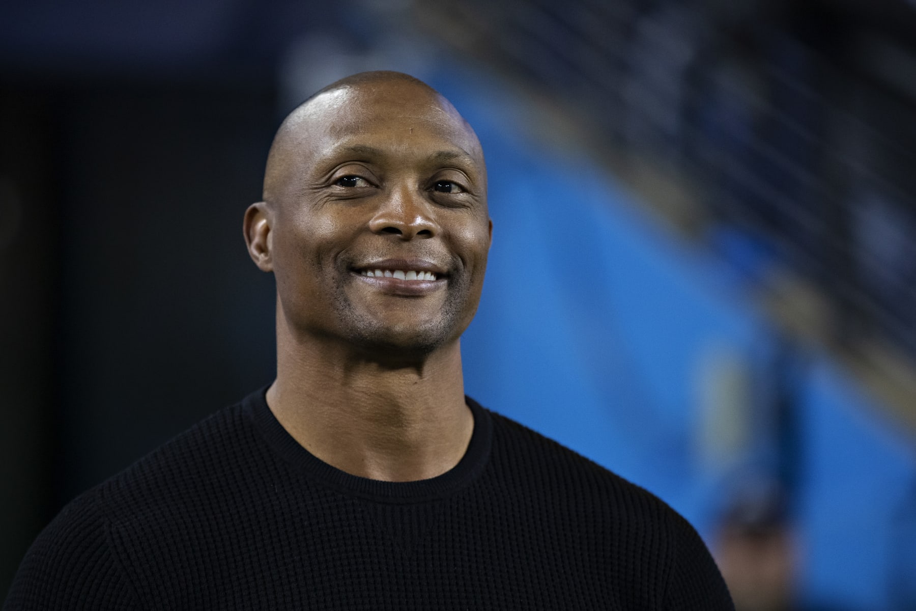 NASHVILLE, TENNESSEE - OCTOBER 18:  Former running back Eddie George of the Tennessee Titans watching the game from the sidelines during a game against the Buffalo Bills at Nissan Stadium on October 18, 2021 in Nashville, Tennessee.  The Titans defeated the Bills 34-31.  (Photo by Wesley Hitt/Getty Images)