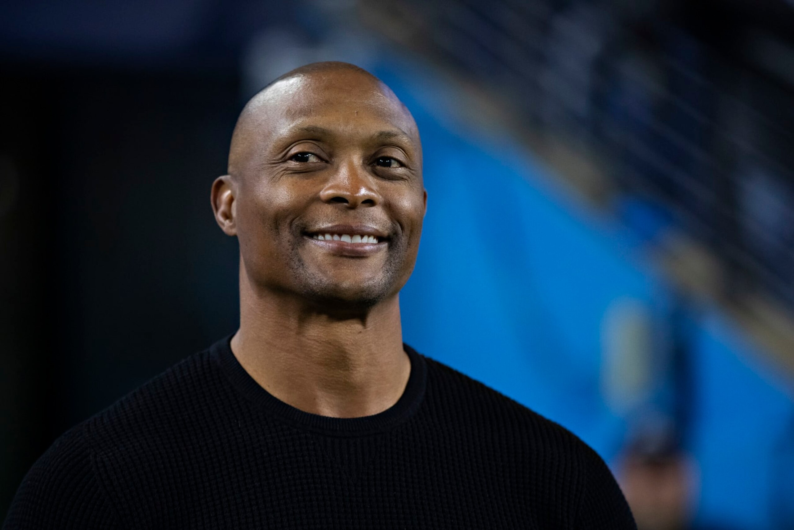 NASHVILLE, TENNESSEE - OCTOBER 18:  Former running back Eddie George of the Tennessee Titans watching the game from the sidelines during a game against the Buffalo Bills at Nissan Stadium on October 18, 2021 in Nashville, Tennessee.  The Titans defeated the Bills 34-31.  (Photo by Wesley Hitt/Getty Images)