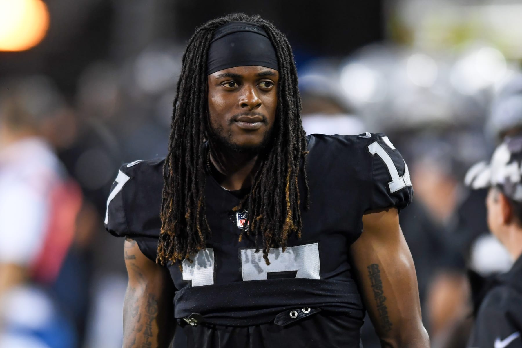 CANTON, OH - AUGUST 04: Davante Adams #17 of the Las Vegas Raiders looks on during the first half of the 2022 Pro Football Hall of Fame Game against the Jacksonville Jaguars at Tom Benson Hall of Fame Stadium on August 04, 2022 in Canton, Ohio. (Photo by Nick Cammett/Diamond Images via Getty Images)