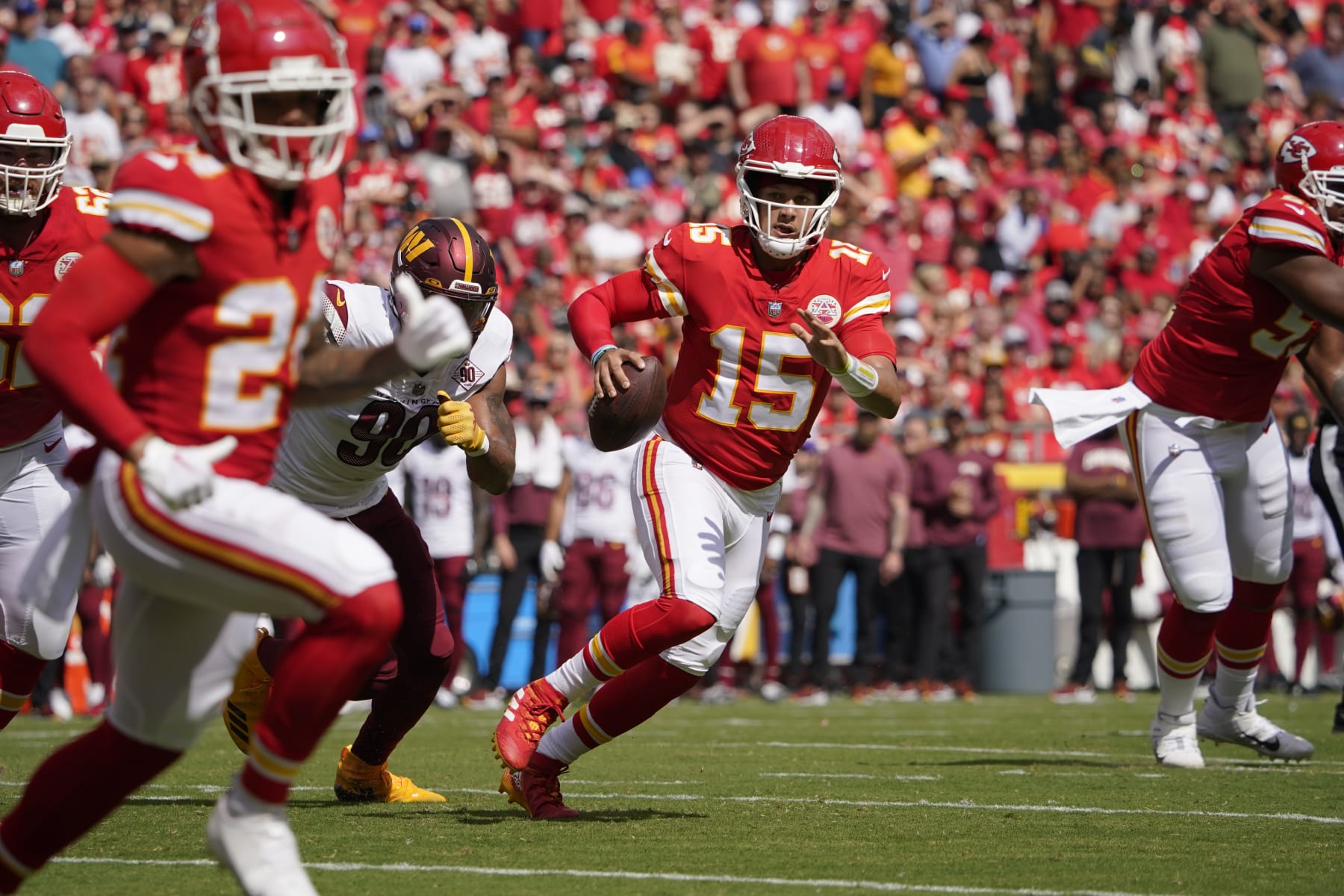 Kansas City Chiefs quarterback Patrick Mahomes passes during a preseason NFL football game against the Washington Commanders Saturday, Aug. 20, 2022, in Kansas City, Mo. (AP Photo/Ed Zurga)