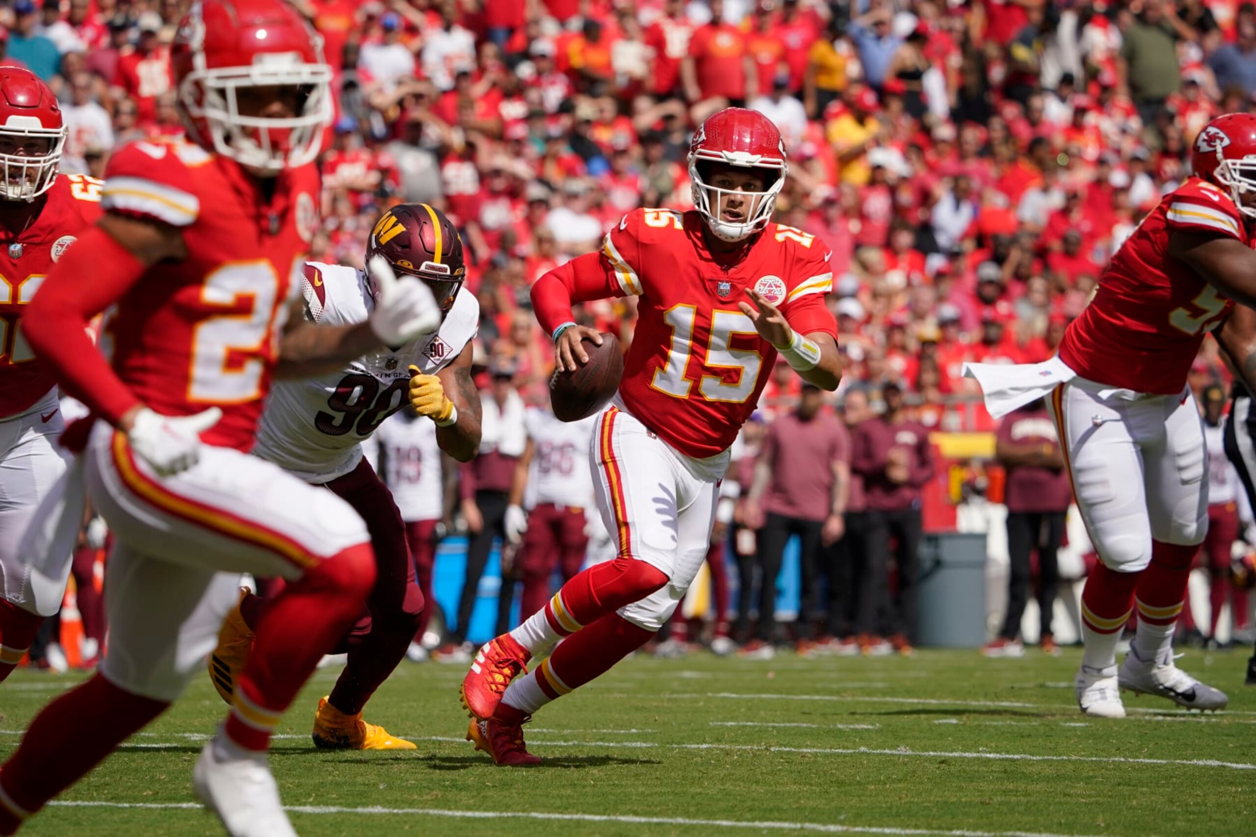 Kansas City Chiefs quarterback Patrick Mahomes passes during a preseason NFL football game against the Washington Commanders Saturday, Aug. 20, 2022, in Kansas City, Mo. (AP Photo/Ed Zurga)