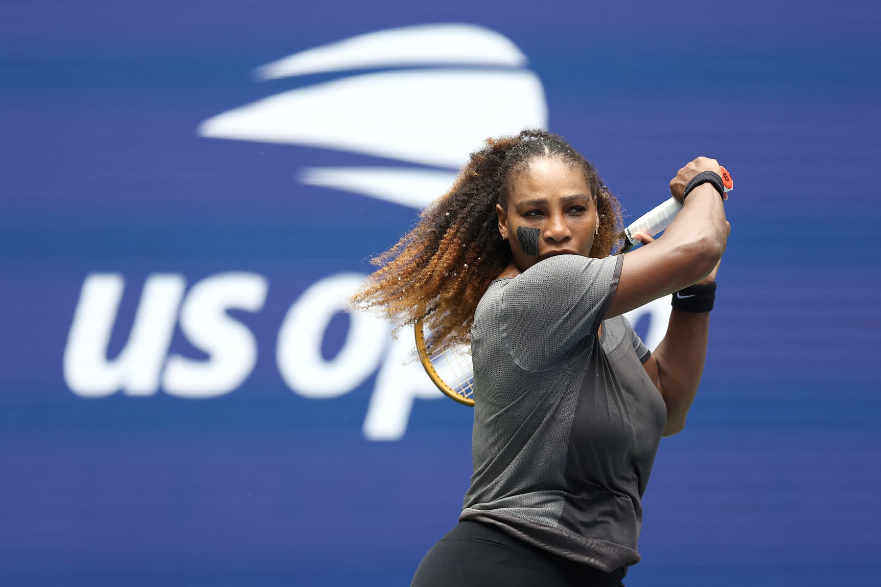 NEW YORK, NEW YORK - AUGUST 28:  Serena Williams practices in preparation for the 2022 US Open at USTA Billie Jean King National Tennis Center on August 28, 2022 in the Queens borough of New York City. (Photo by Matthew Stockman/Getty Images)