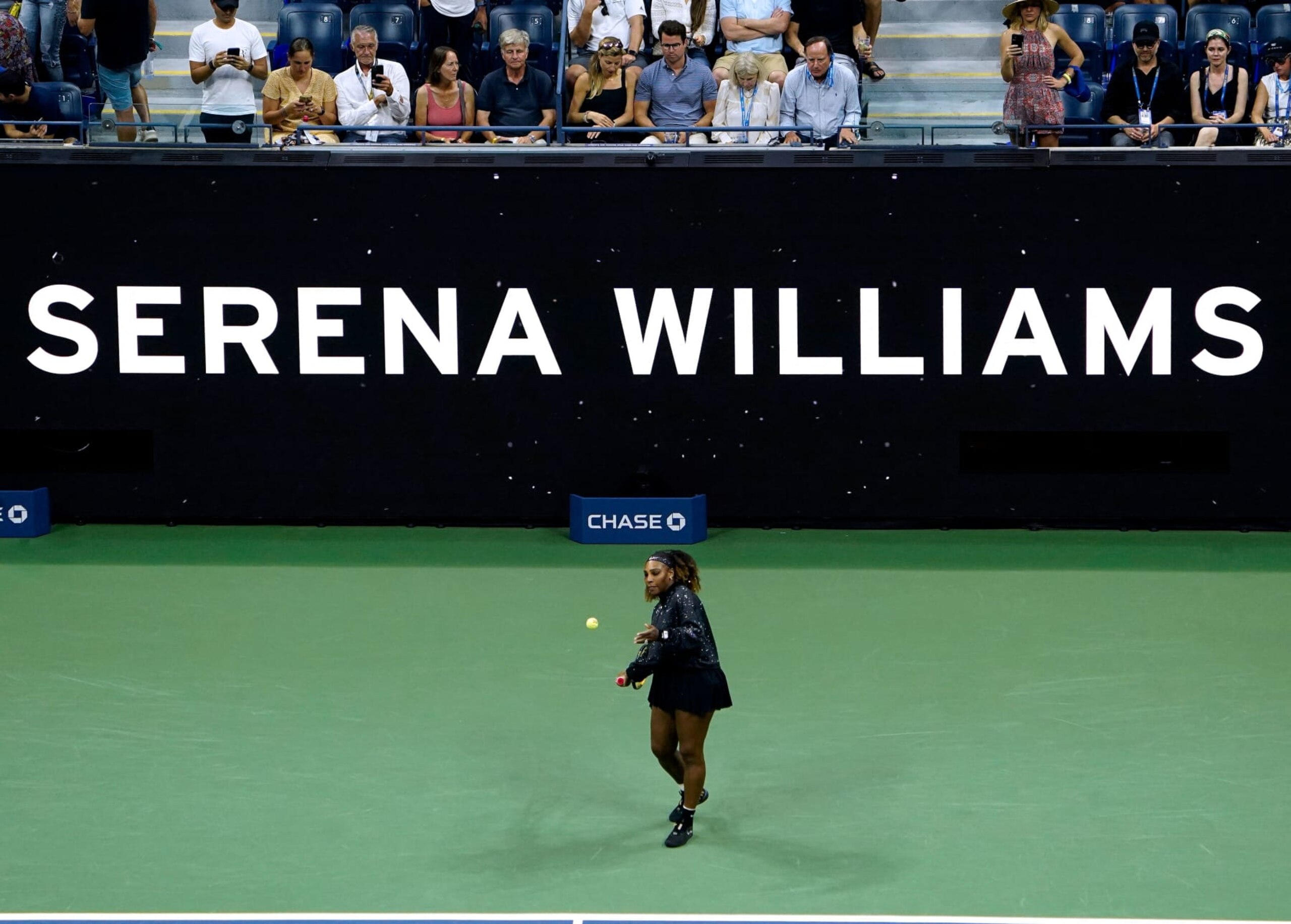 US player Serena Williams warms up before playing against Montenegro's Danka Kovinic during their 2022 US Open Tennis tournament women's singles first round match at the USTA Billie Jean King National Tennis Center in New York, on August 29, 2022. - Serena Williams was set to take center stage as the US Open got under way on August 29, 2022 with the 23-time Grand Slam winner preparing to bid an emotional farewell to tennis. (Photo by TIMOTHY A. CLARY / AFP) (Photo by TIMOTHY A. CLARY/AFP via Getty Images)